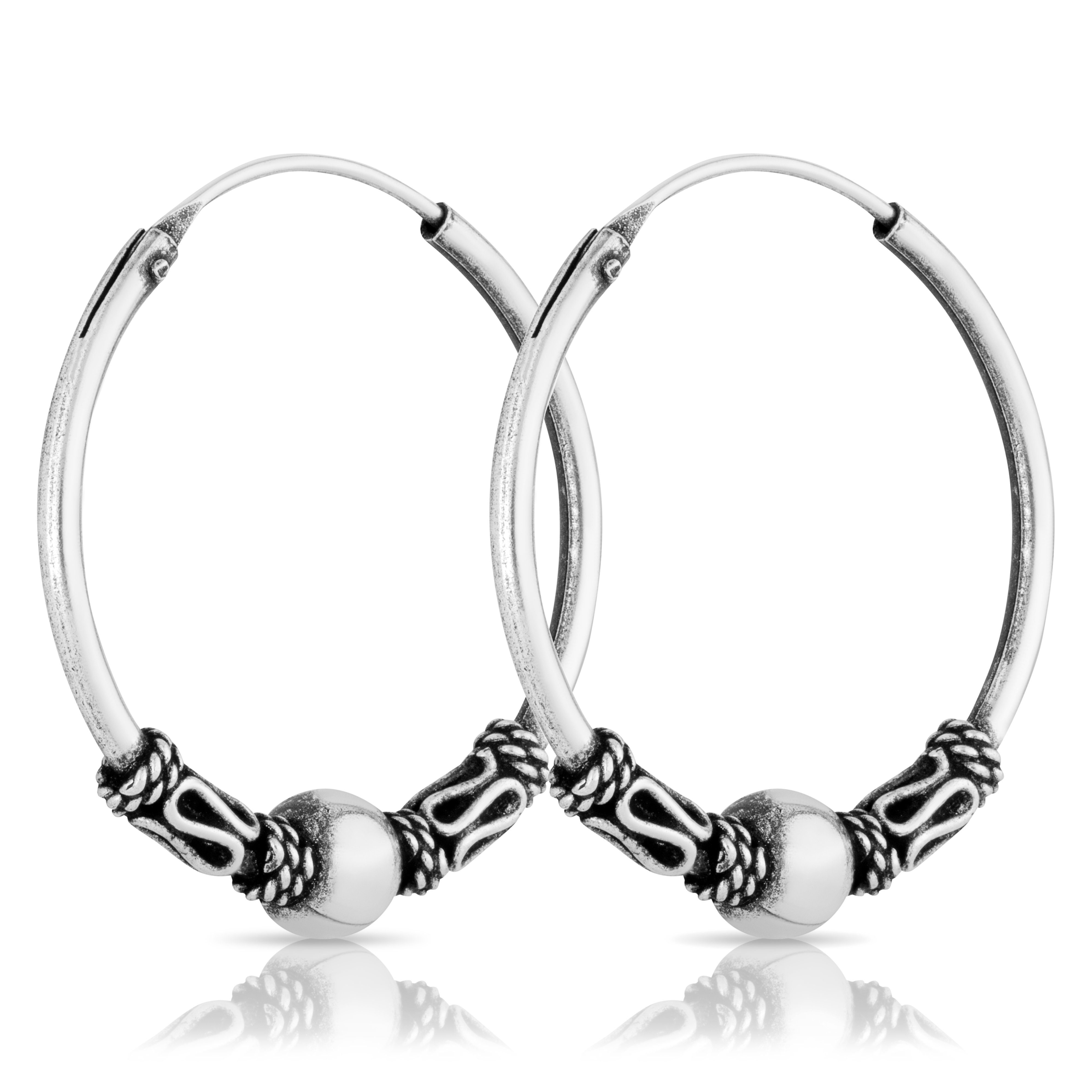 Paar Creolen Paar Bali Creolen 24mm aus 925 Sterling Silber Mit
