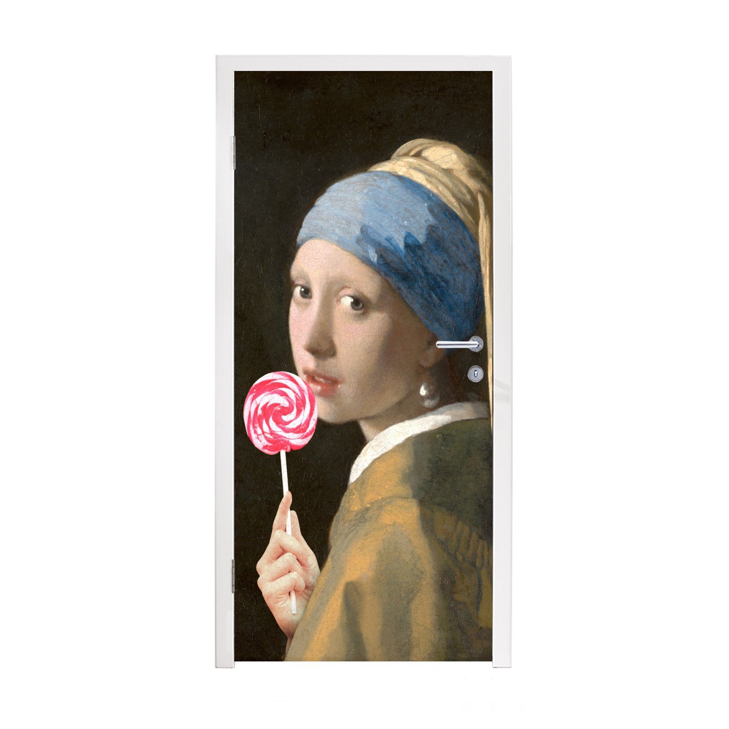 MuchoWow Türtapete Das Mädchen mit dem Perlenohrring - Vermeer - Lollipop, Matt, bedruckt, (1 St), Fototapete für Tür, Türaufkleber, 75x205 cm