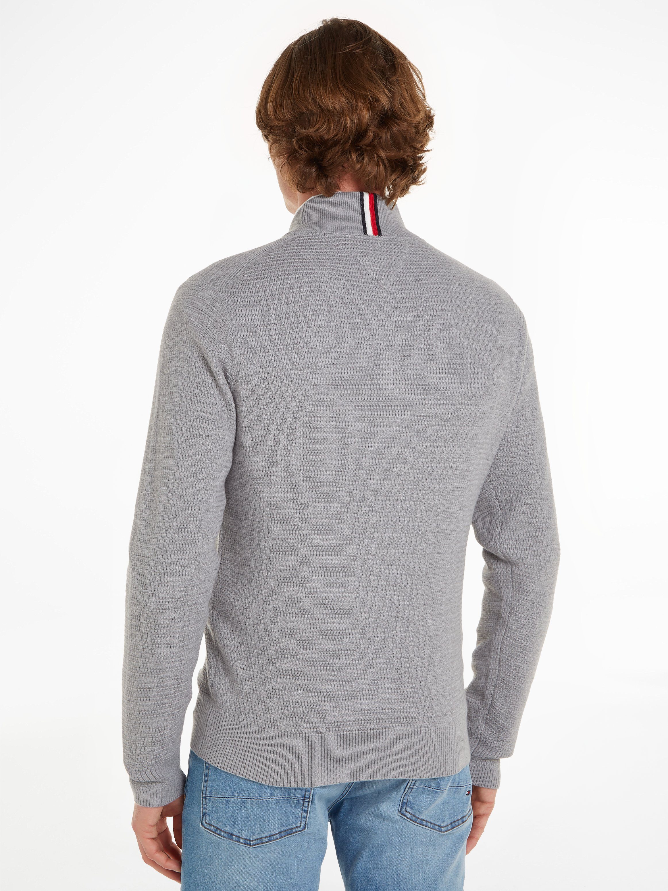 in INTERLACED THROUGH Medium Sweatshirt Grey Tommy Heather strukturierter Hilfiger Optik ZIP BASEBALL