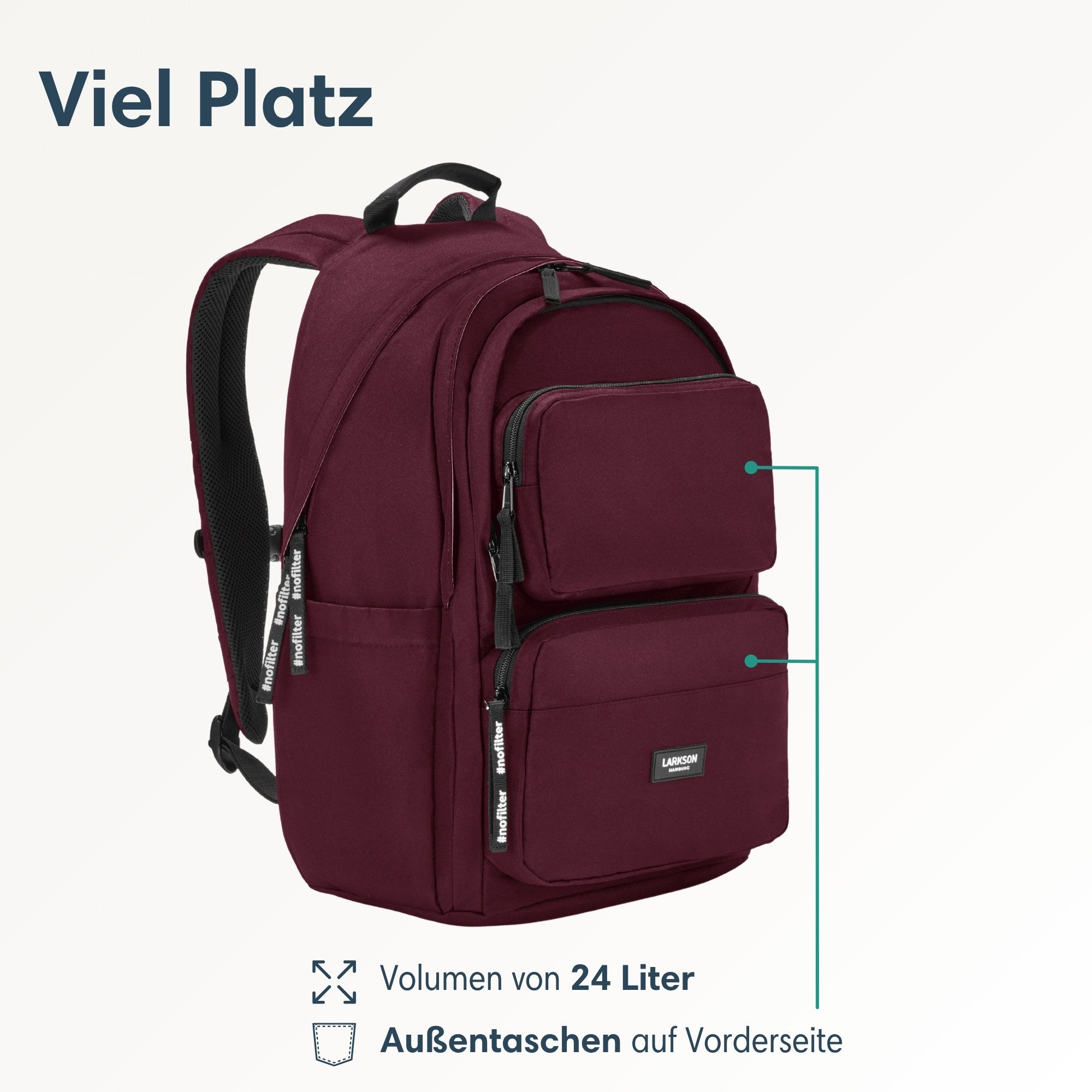 LARKSON Schulrucksack No 3 Advanced Rucksack für Schule, Mädchen Jungen (1-tlg), 3 Hauptfächer, Seitentasche, Laptopfach, Wasserabweisend