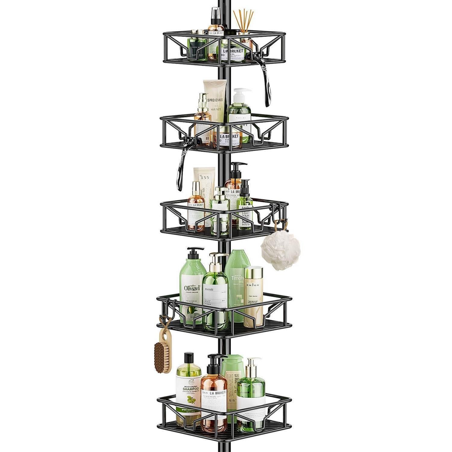 LuxusKollektion Teleskopregal Teleskop Duschregal Eckregal 5 Körbe Schwarz, 1-tlg.