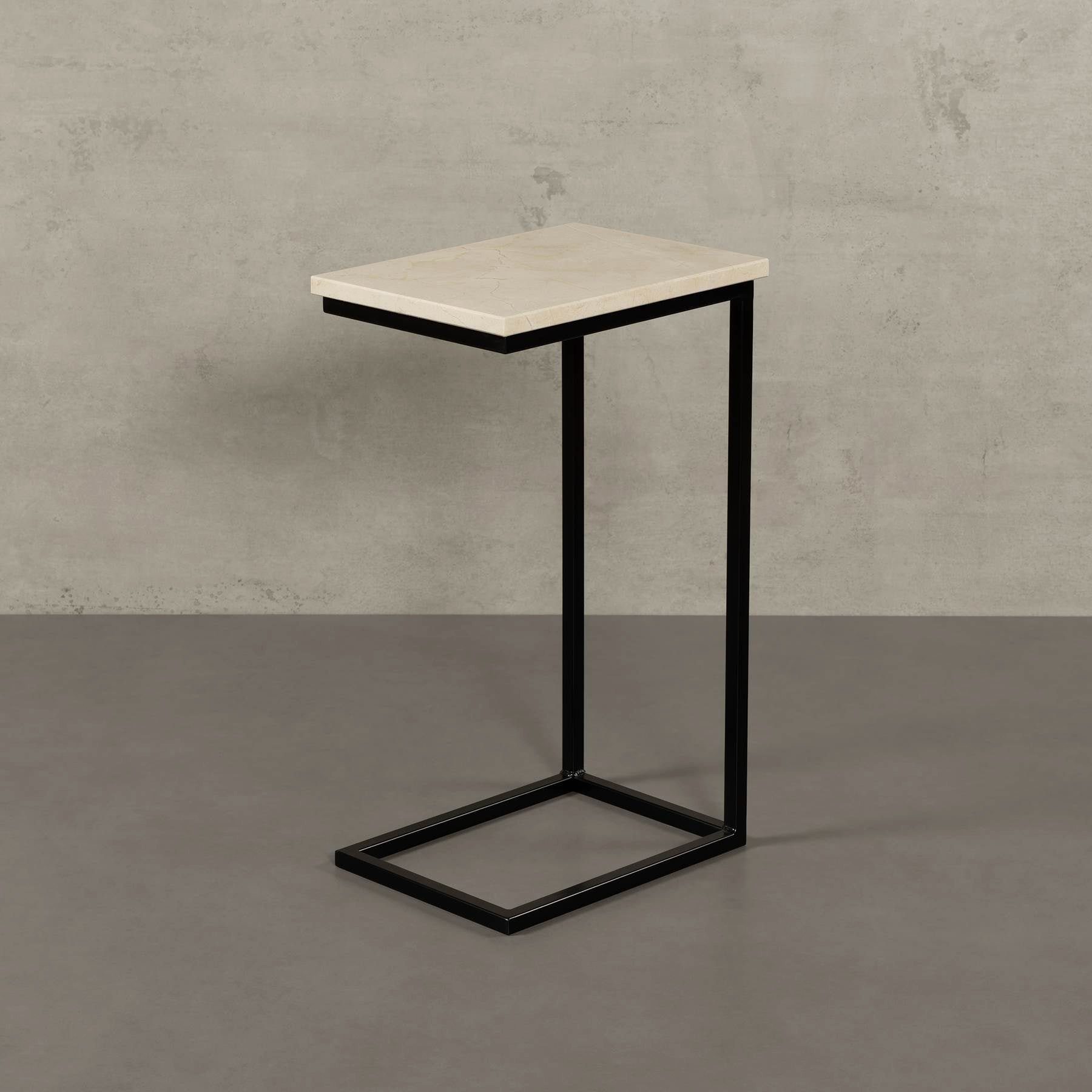 MAGNA Atelier Couchtisch STOCKHOLM mit ECHTEM MARMOR, Wohnzimmer Tisch eckig, Laptoptisch, schwarz Metallgestell, 40x30x68cm Crema Marfil