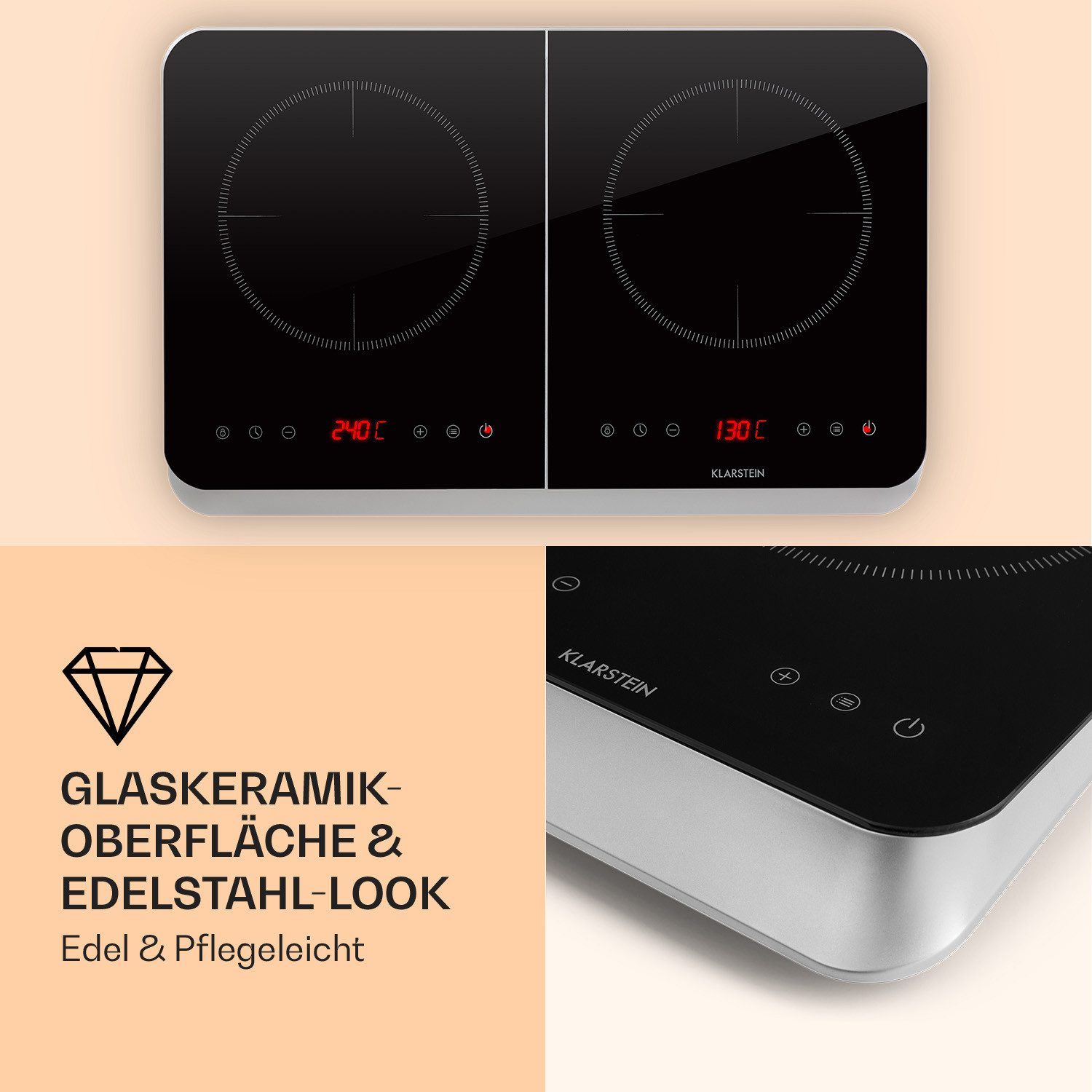 Klarstein Induktions-Kochfeld InnoChef, Induktionskochfeld 3400W Touch Control Glaskeramik
