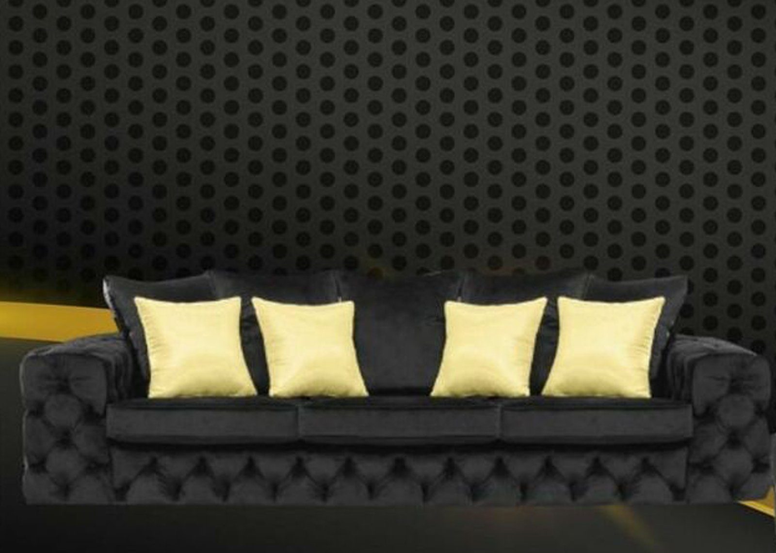 JVmoebel Chesterfield-Sofa, Luxus 4 Sitzer Couch Polster Sofa Leder Stoff Textil Couchen Garnitur Dreisitzer Schwarz