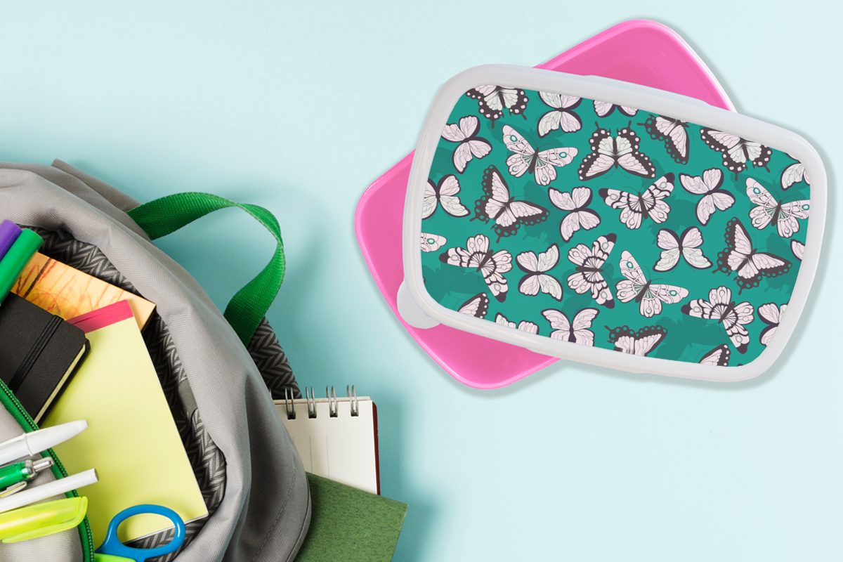 Kunststoff, Mädchen, Kinder, - - - - Erwachsene, - rosa (2-tlg), Kinder Mädchen Kinder, Kunststoff Mädchen - Brotbox Schmetterling Muster für Snackbox, MuchoWow Brotdose Tiere Lunchbox