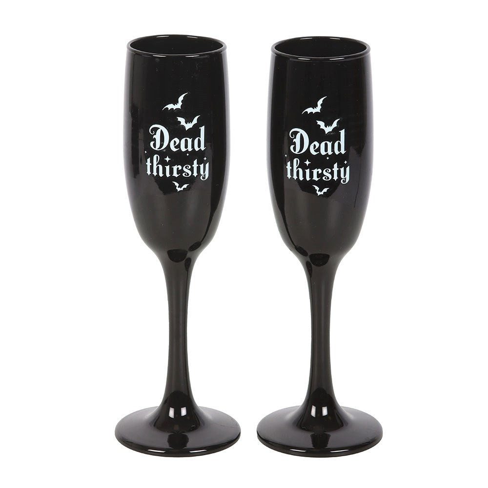 Something Different Gläser-Set Gothic Sektgläser schwarz "Dead Thirsty" Fledermaus Geschenkset 300 ml, Gothic Sektgläser schwarz "Dead Thirsty" Fledermaus Geschenkset 300 ml