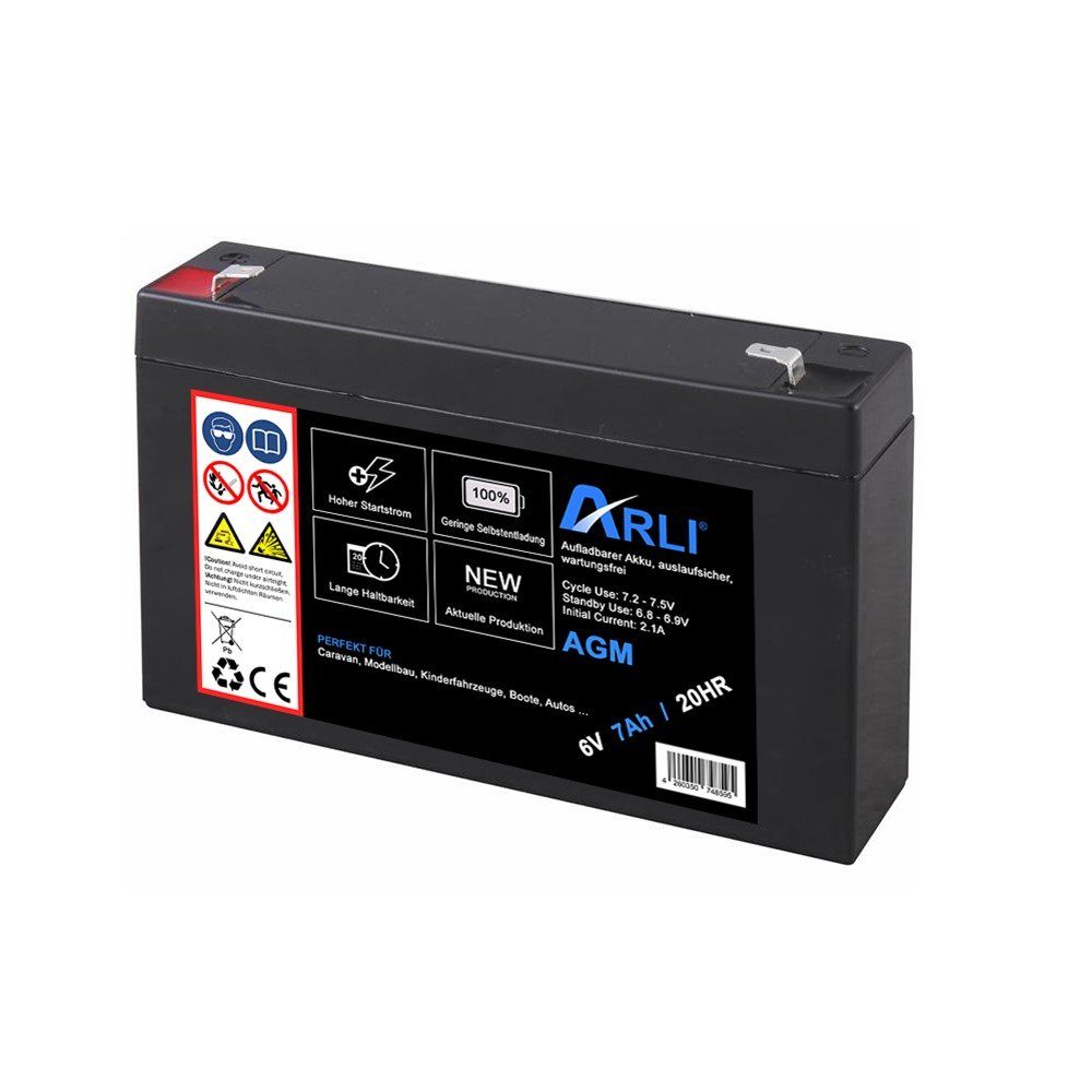ARLI AGM Blei Akku 6V 7Ah 20HR Batterie Glasfaservlies Bleiakku Bleiakkus 7000 mAh (6,0 V)
