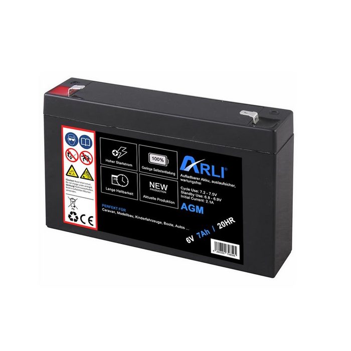 ARLI AGM Blei Akku 6V 7Ah 20HR Batterie Glasfaservlies Bleiakku Bleiakkus 7000 mAh (6 0 V)