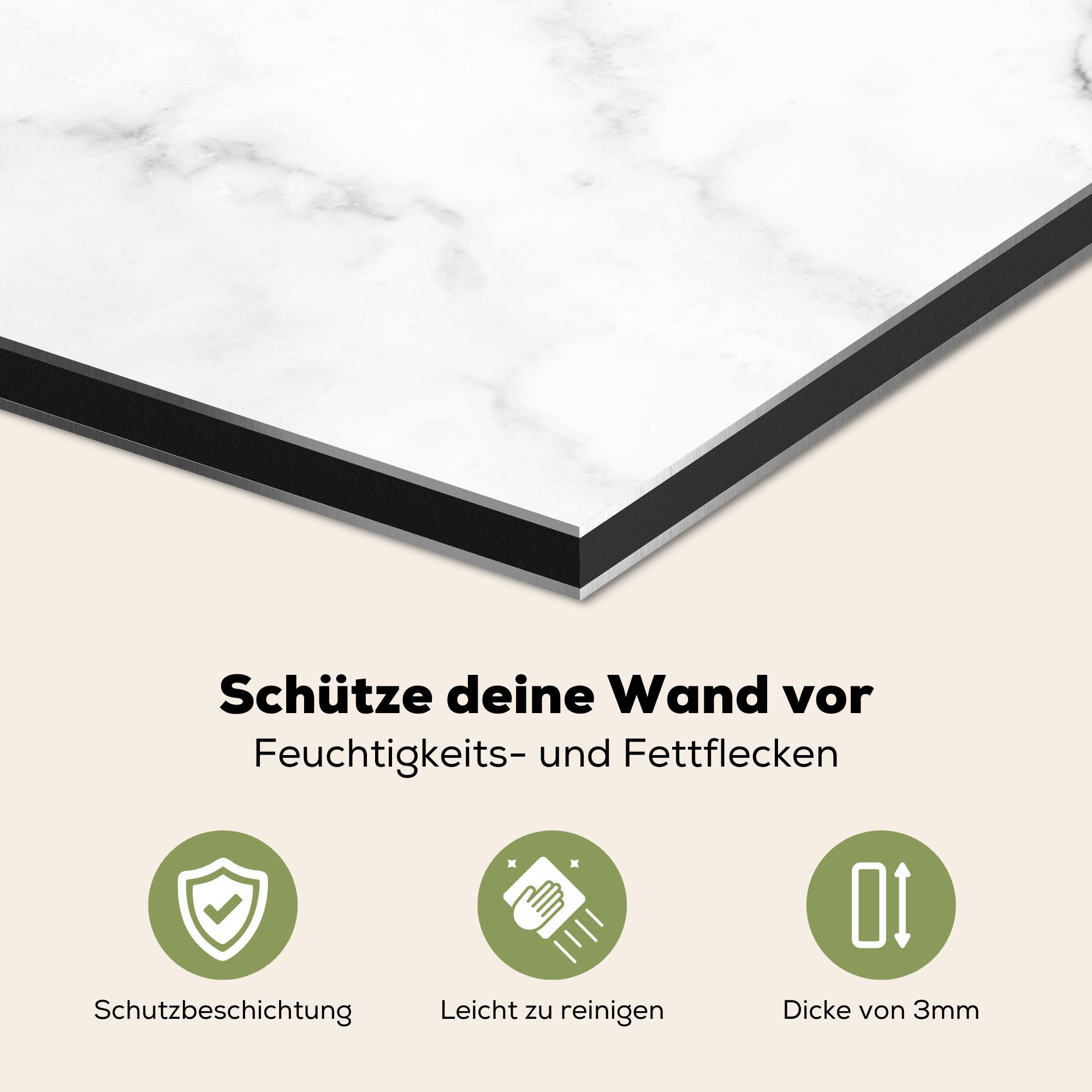 KitchenYeah Küchenrückwand Marmor - Grau - Weiß - Drucker Marmor, (1-tlg), Spritzschutz Küchenrückwand, Wandschutz, 60x30 cm