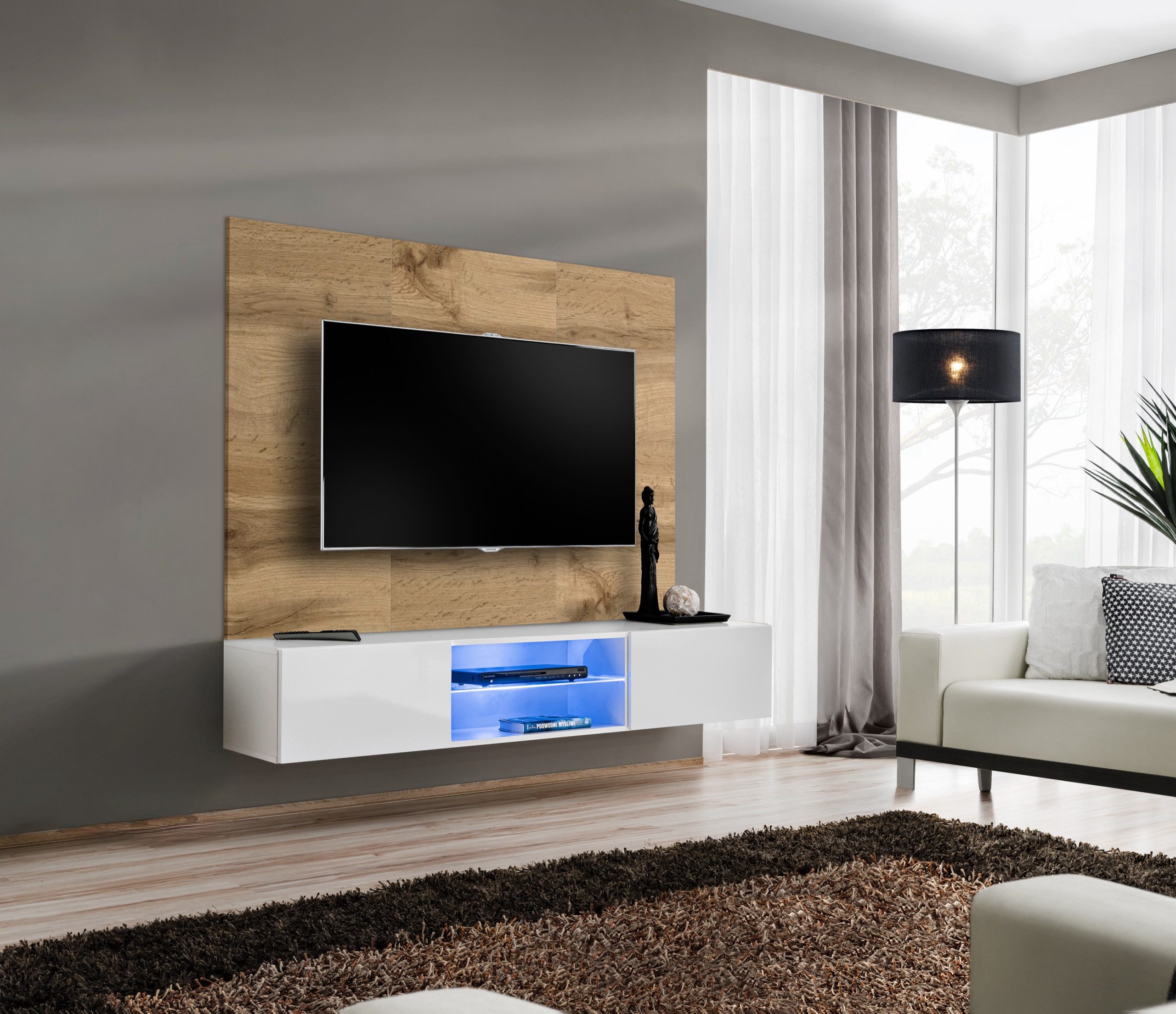 Wohnwand Wohnwand SWITCH PR2 Wotan mit Hochglanz Led und Push - Click System