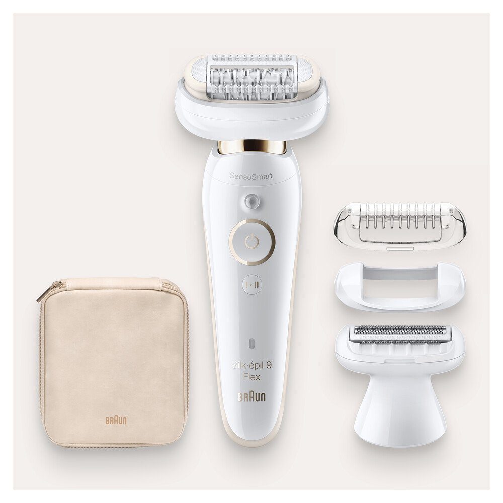 Braun Epilierer Silk-épil 9 Flex 9002, Aufsätze: 2 St., Inkl. Rasieraufsatz & Trimmer und Beauty Pouch, Epilierer mit vollständig flexiblem Kopf