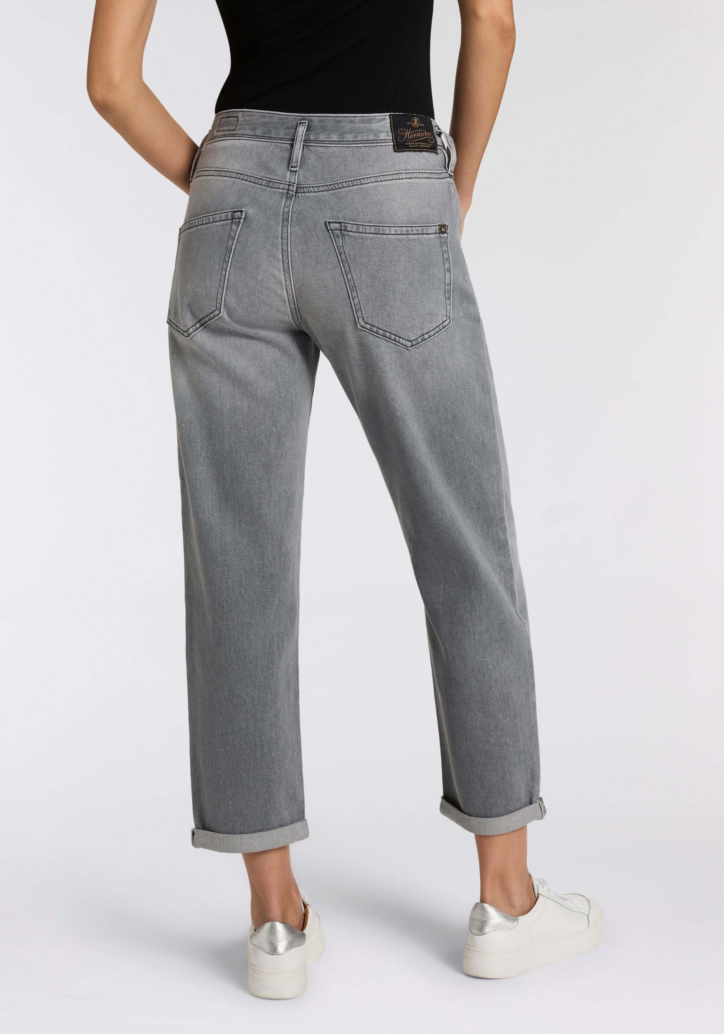 Herrlicher Boyfriend-Jeans Shyra Tap Denim Grey Light Stretch High Waist mit Umschlagsaum
