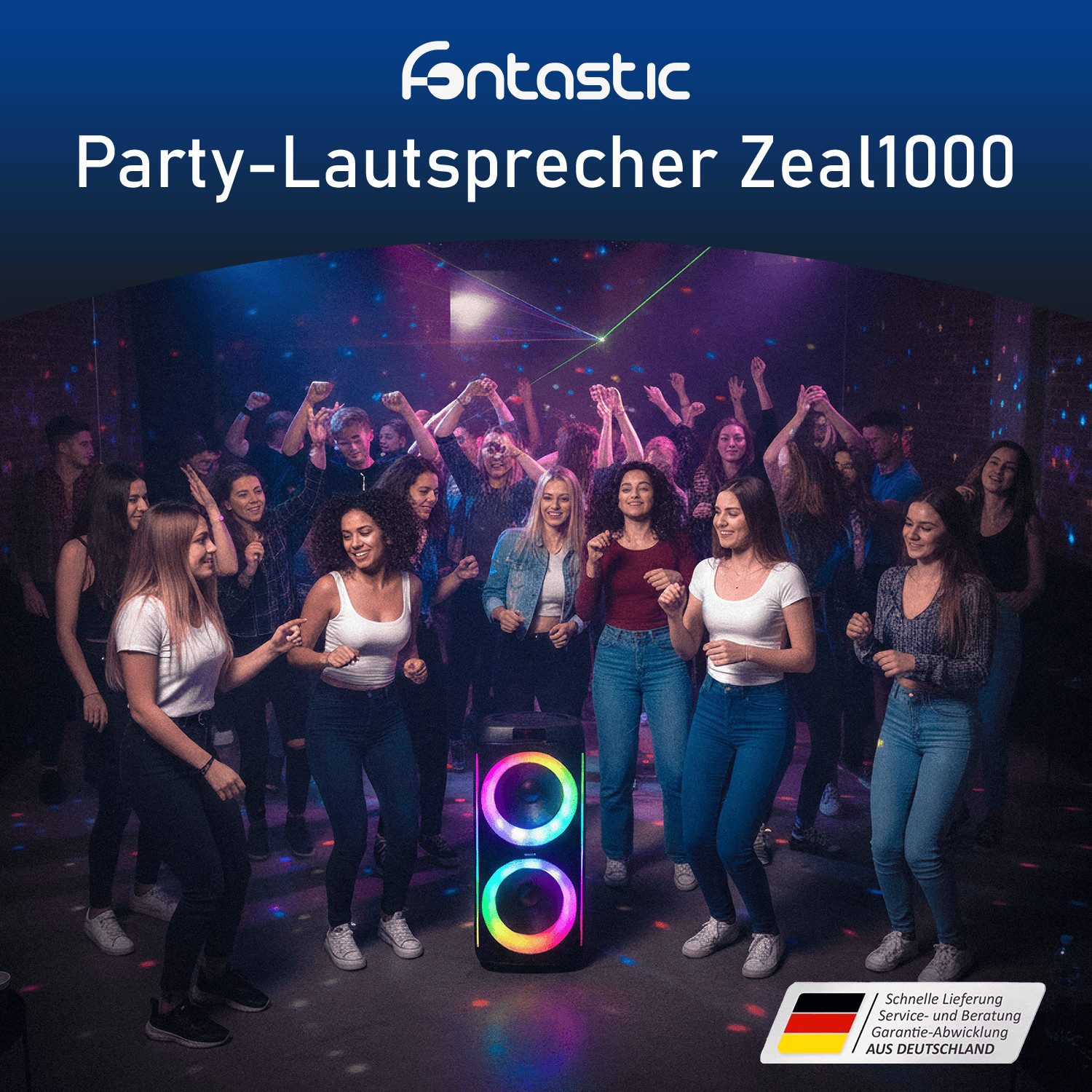 fontastic Zeal 1000 Party Lautsprecher mit Mikrofon, LED & Bluetooth Bluetooth-Lautsprecher (100 W)