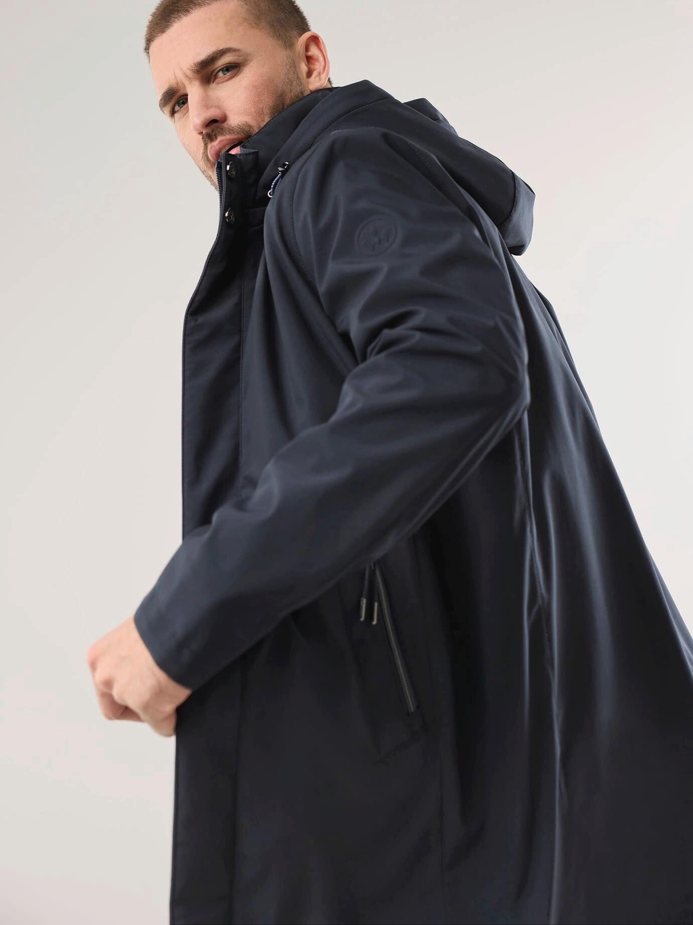 Walbusch Langjacke Herren Microfaser Langjacke mit Kapuze, mit Kapuze