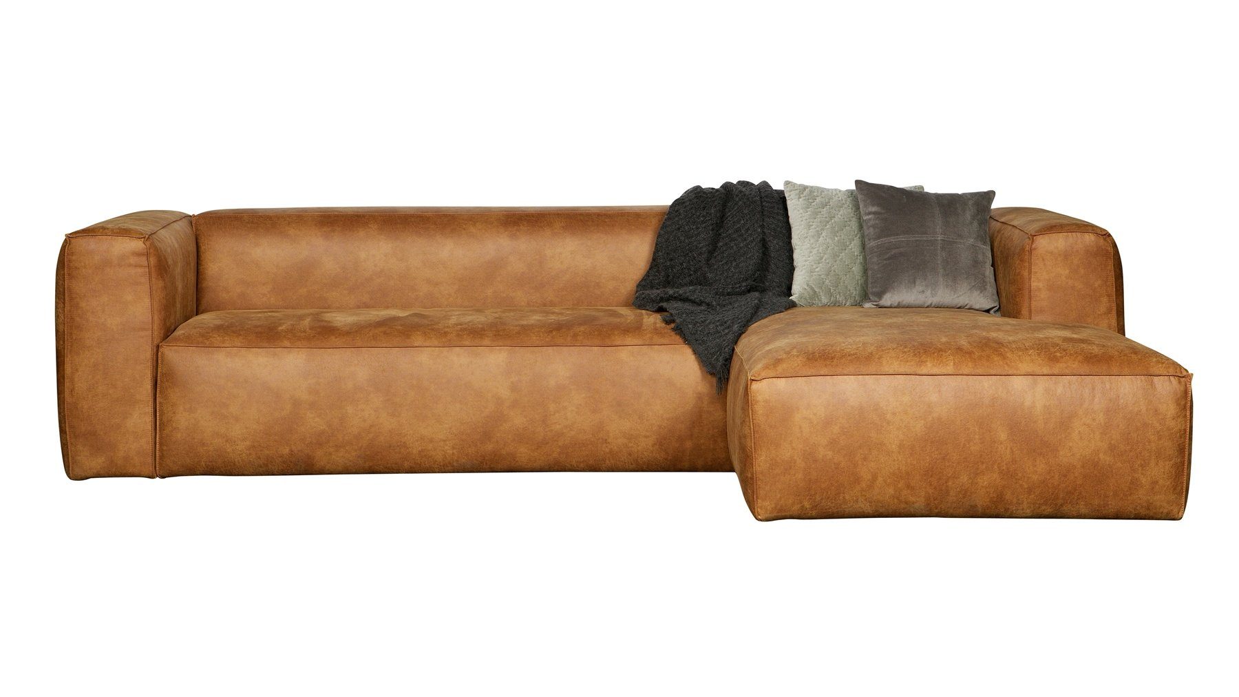 Leder WOOOD Longchair-Sofa Rechts Bean Cognac, - Ecksofa freistellbar