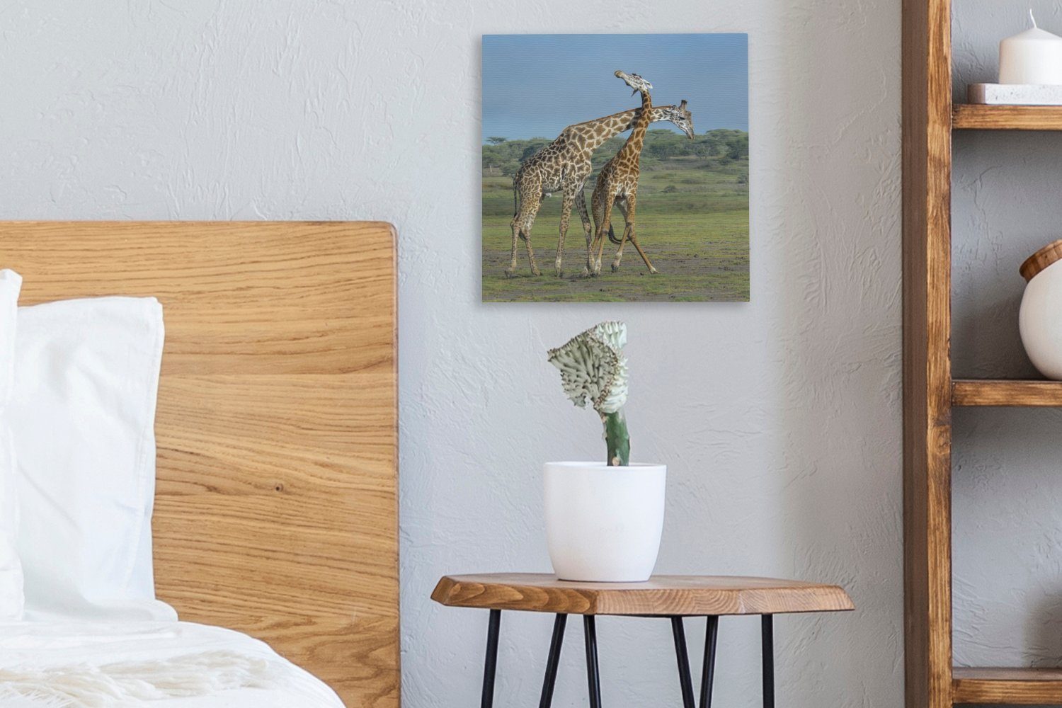 Wohnzimmer St), Leinwand Leinwandbild erwachsene für Bilder (1 Himmel, Zwei blauem OneMillionCanvasses® Schlafzimmer unter Giraffen