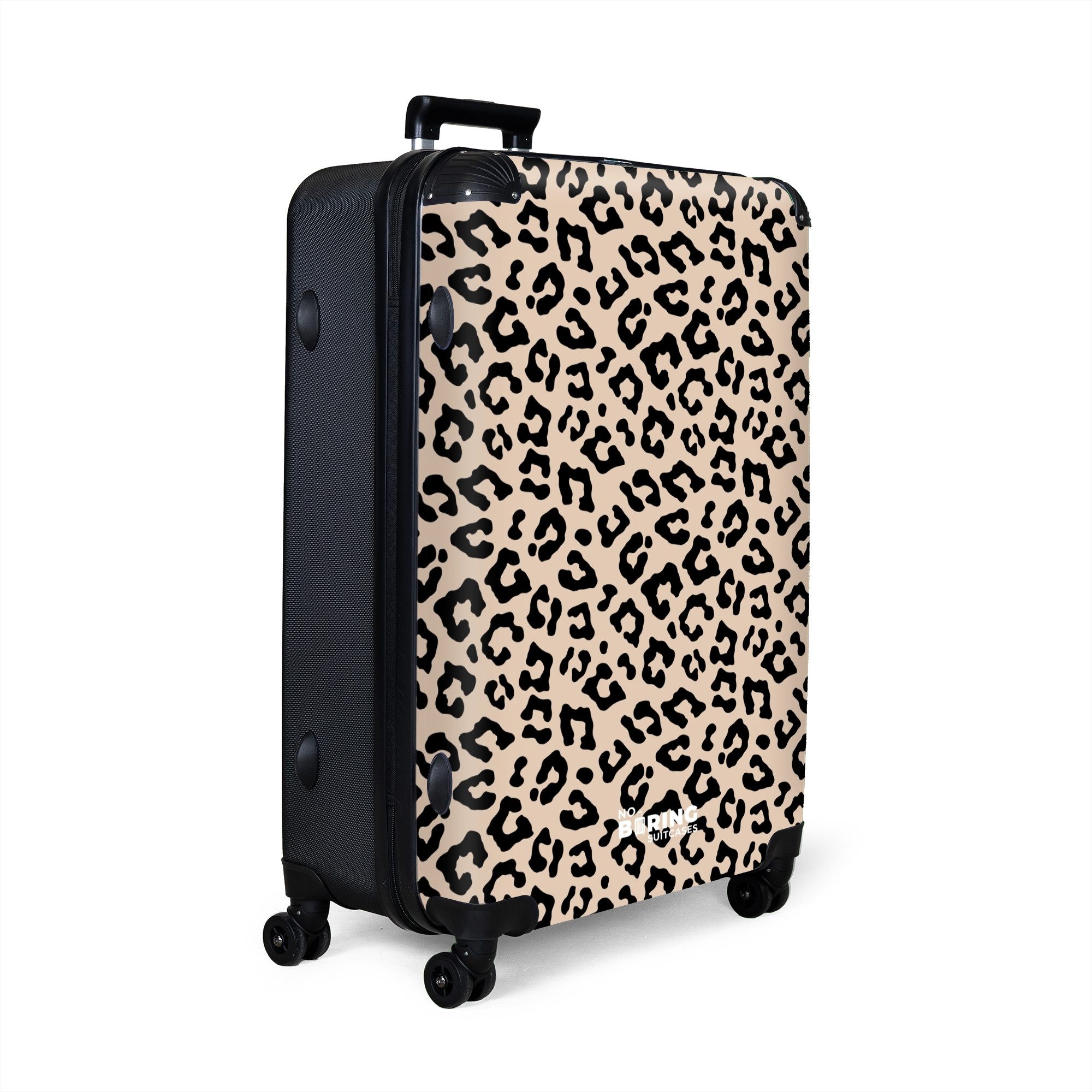 NoBoringSuitcases.com© Hartschalen-Trolley Beige mit schwarzem Pantherdruck günstig online kaufen