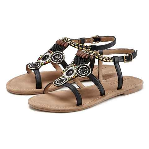 LASCANA Sandale Sandalette, Sommerschuh aus Leder mit Steinchen in Glitzer-Optik
