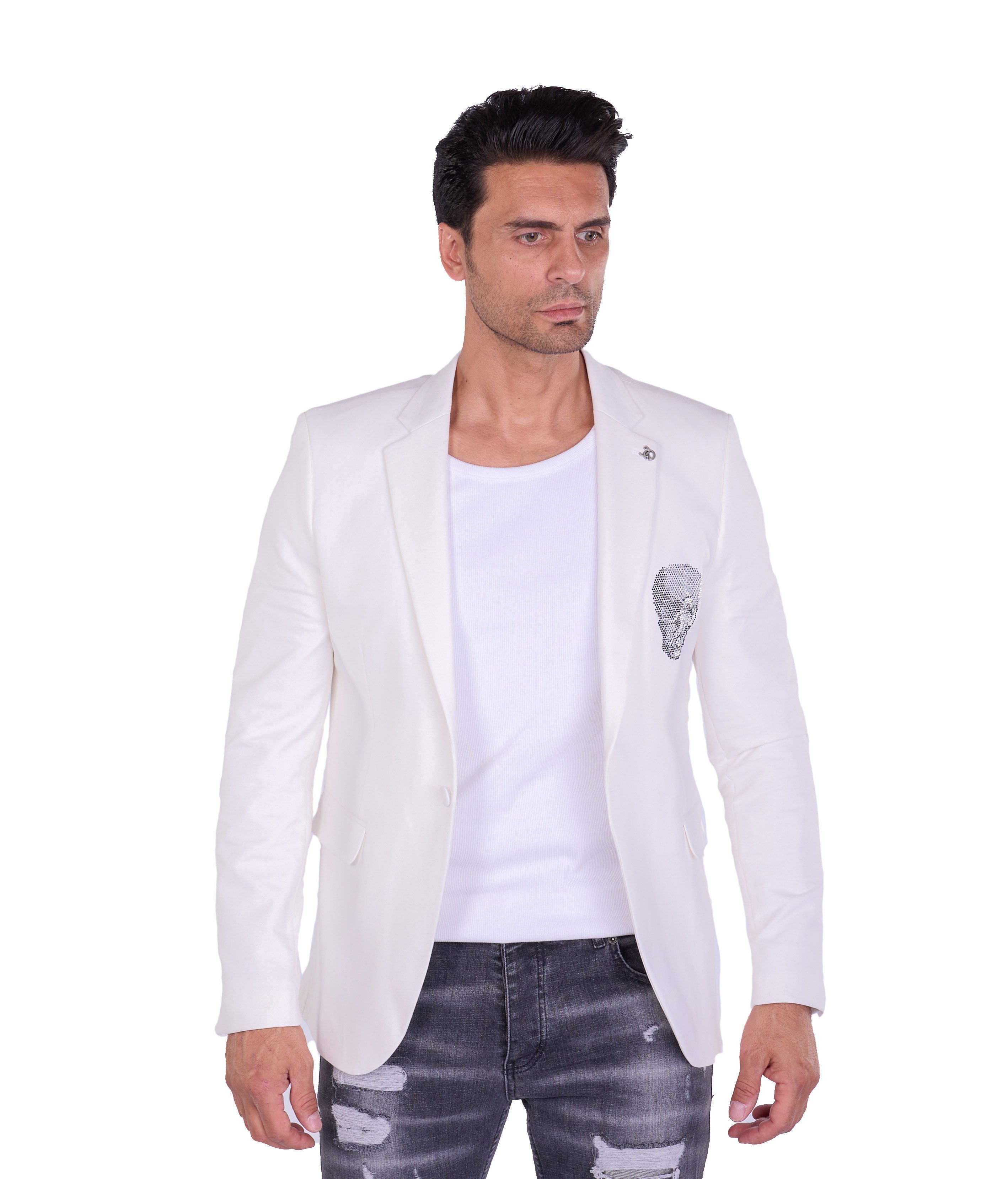 Denim Distriqt Jerseysakko Elegantes Totenkopf Sakko günstig online kaufen
