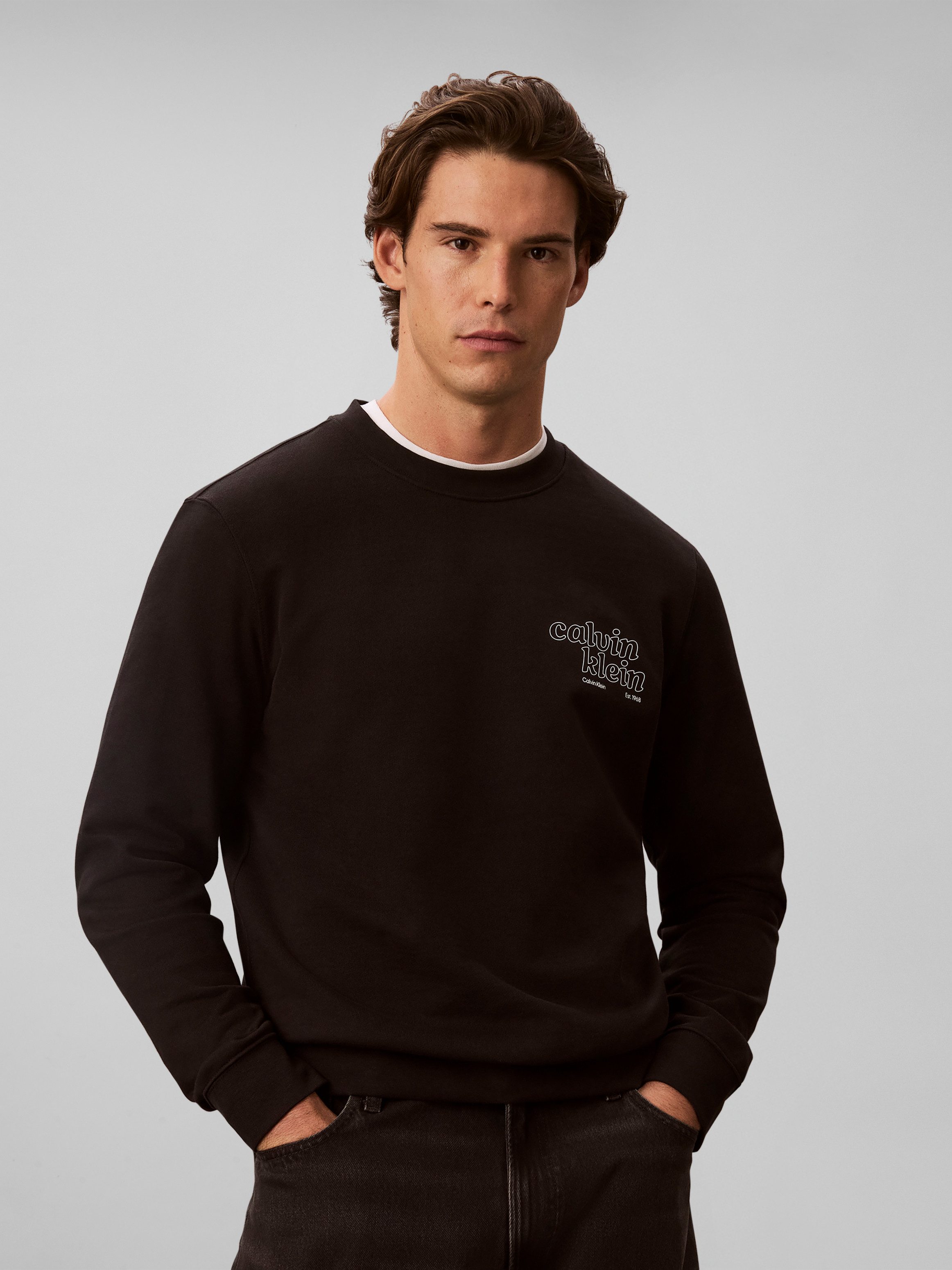 Calvin Klein Jeans Sweatshirt Rundhalsausschnitt, Brustdruck, reine Baumwolle