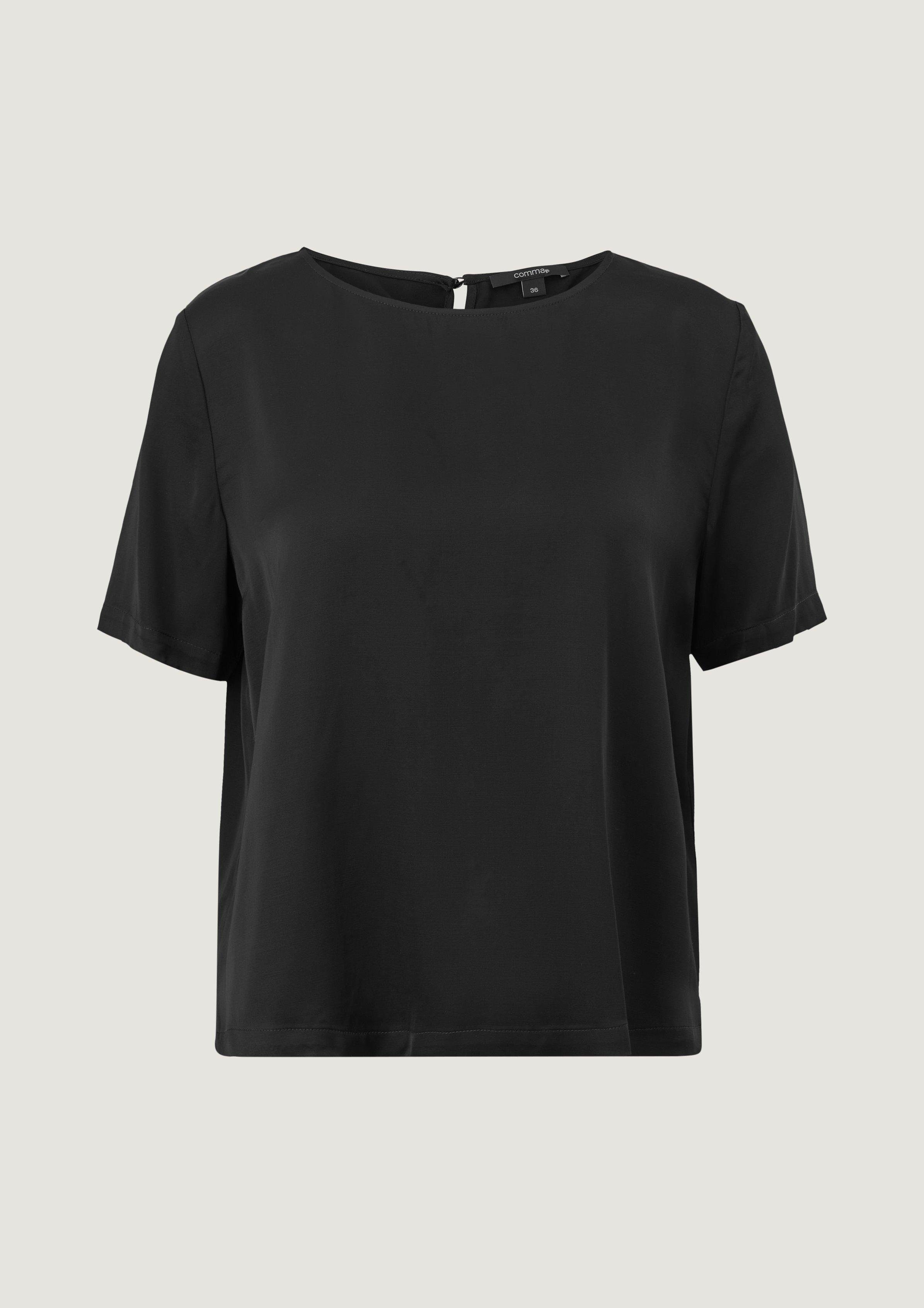 Comma Kurzarmbluse Blusenshirt aus schwarz Satin