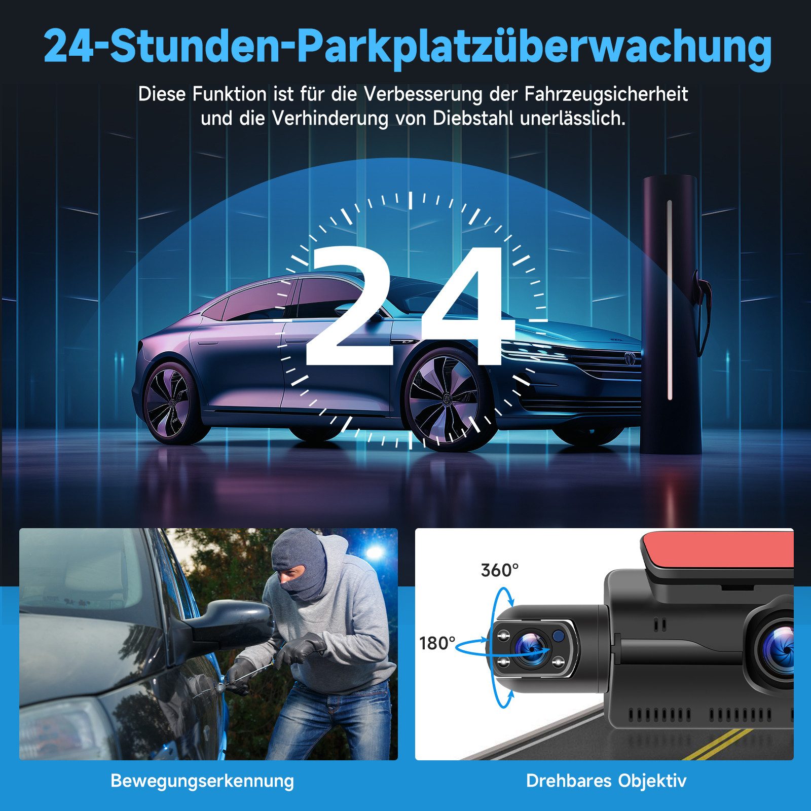 Hikity 3" Auto-DVR Front & Innen Dualkamera Weitwinkel, Nachtsicht, Parken Dashcam