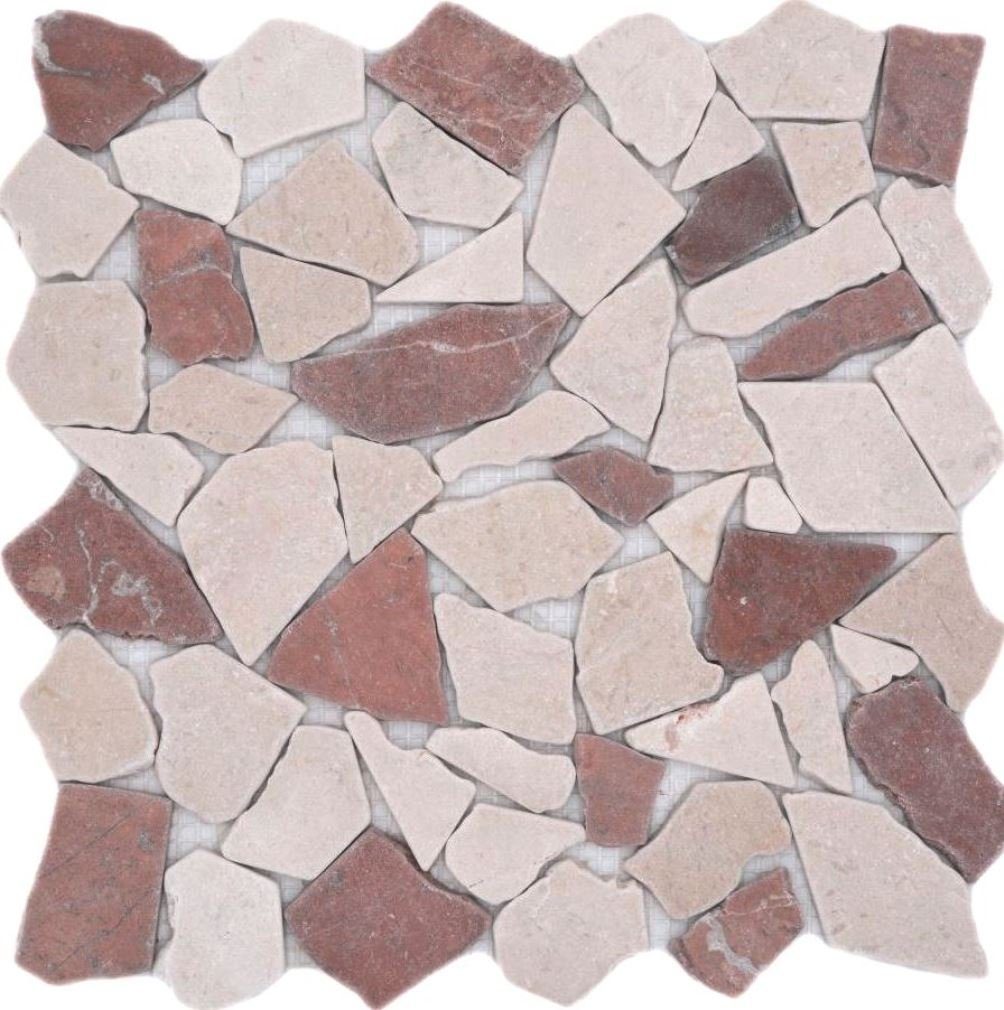 Marmor Mosaik rot Rosso Mosani Naturstein Bodenfliese beige Küche Polygonal Bruch
