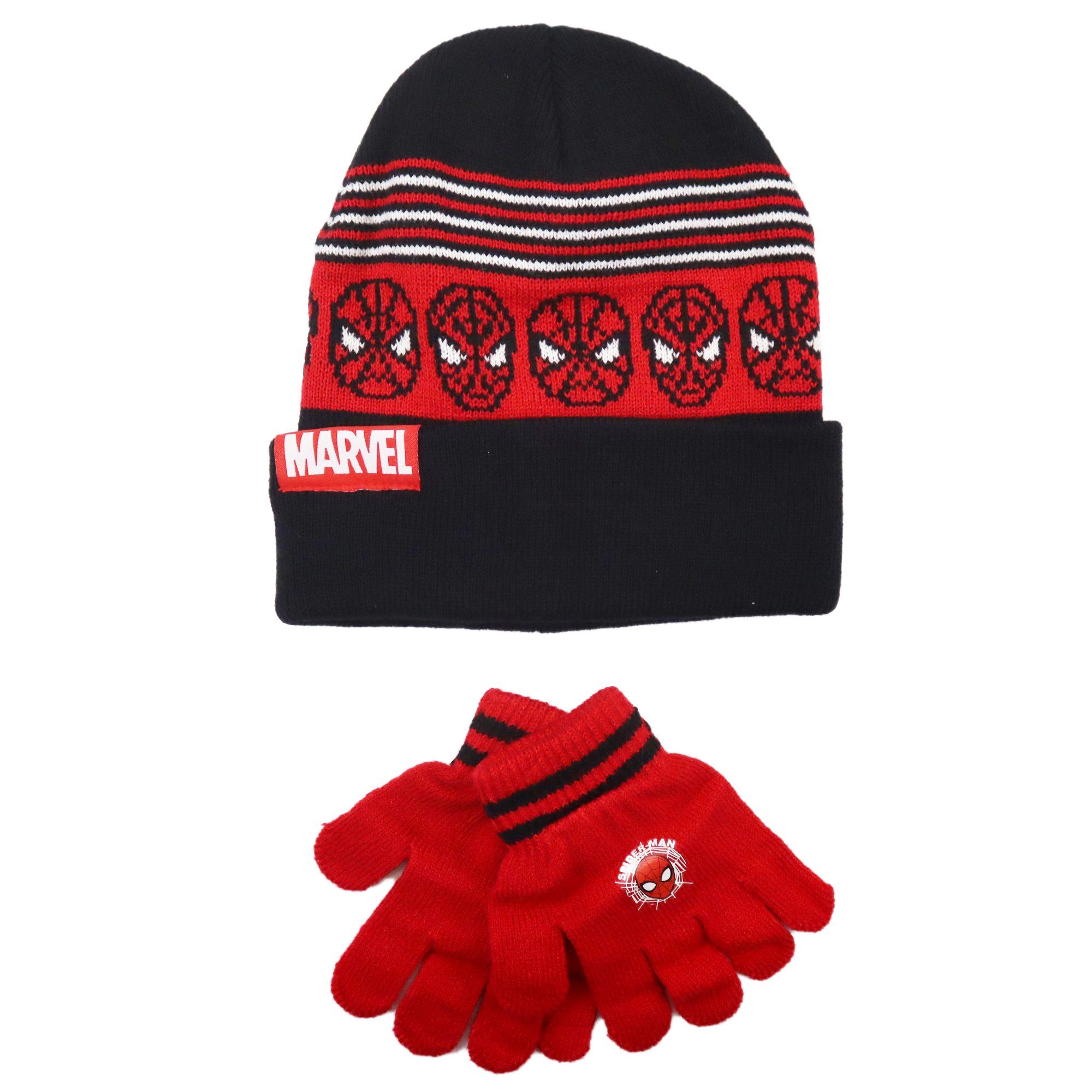 MARVEL Schlupfmütze Marvel Spiderman Jungen Wintermütze plus Handschuhe Gr. 52 bis 54