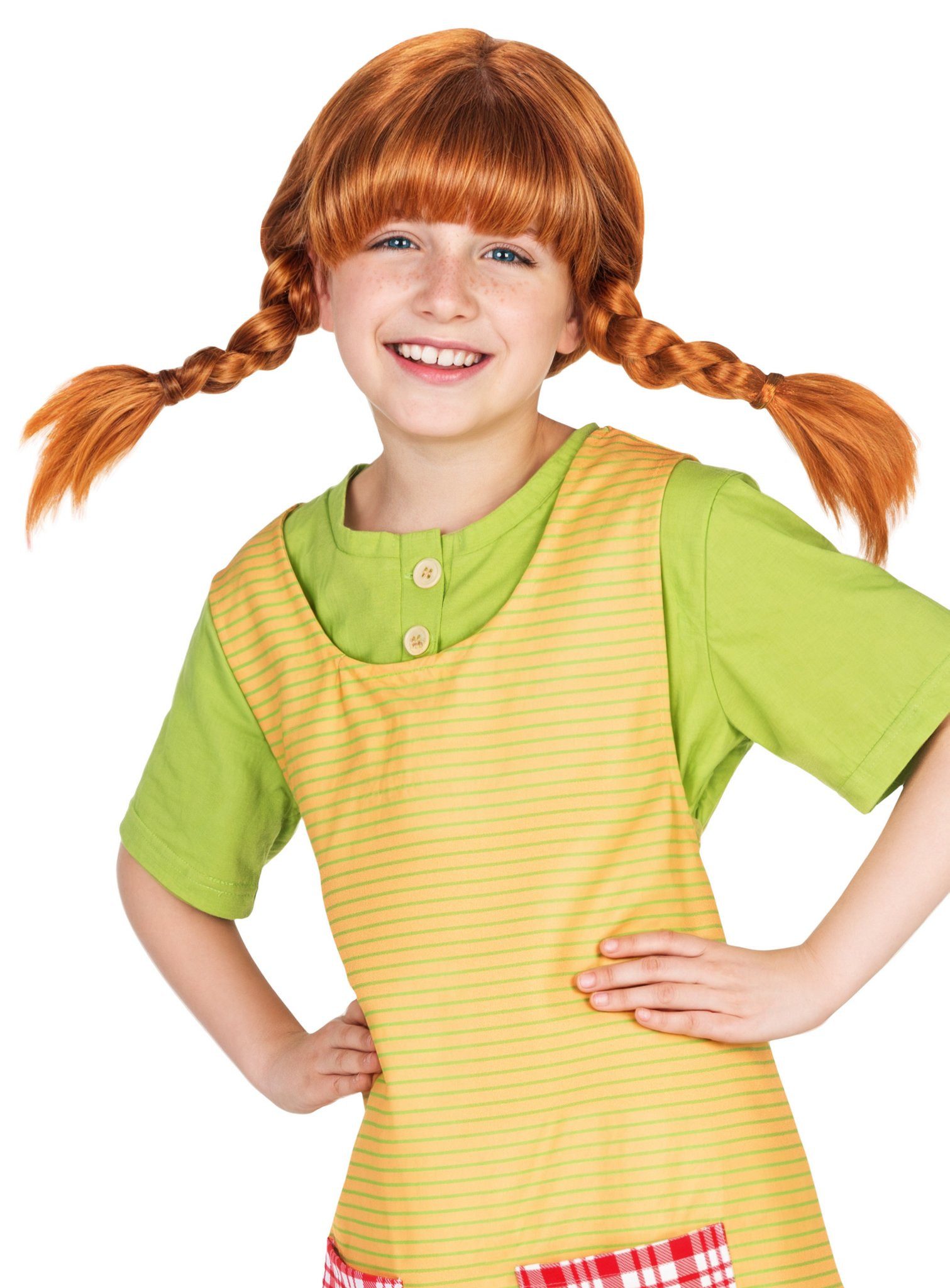 Maskworld Kostüm-Perücke Pippi Langstrumpf Kinderperücke - Faschings Kostüm, Original Pippi Langstrumpf Perücke für Kinder