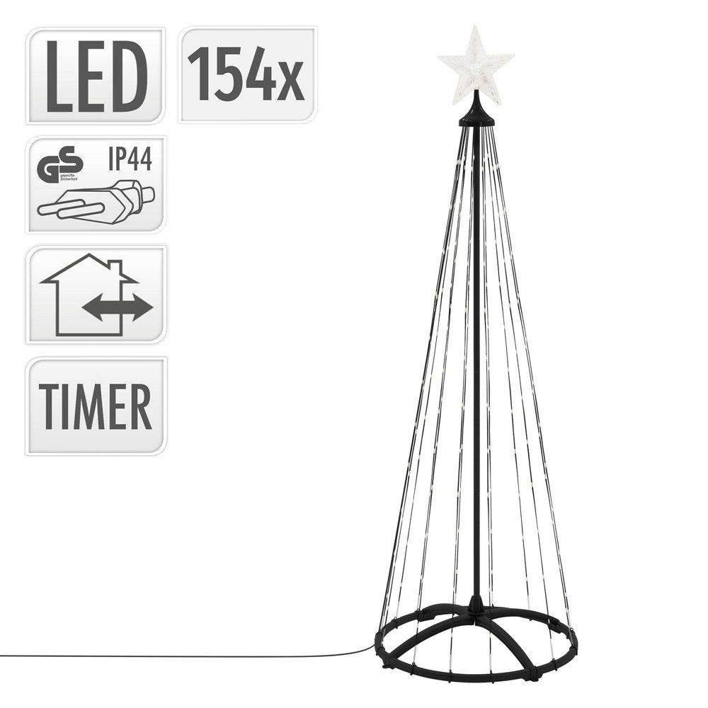 ECD Germany LED Baum LED Weihnachtsbaum Außen mit Sternspitze Lichterpyramide Lichterbaum, 150 cm Weihnachtsdeko Lichterkette mit 154 LED Warmweiß Timer Dimmbar
