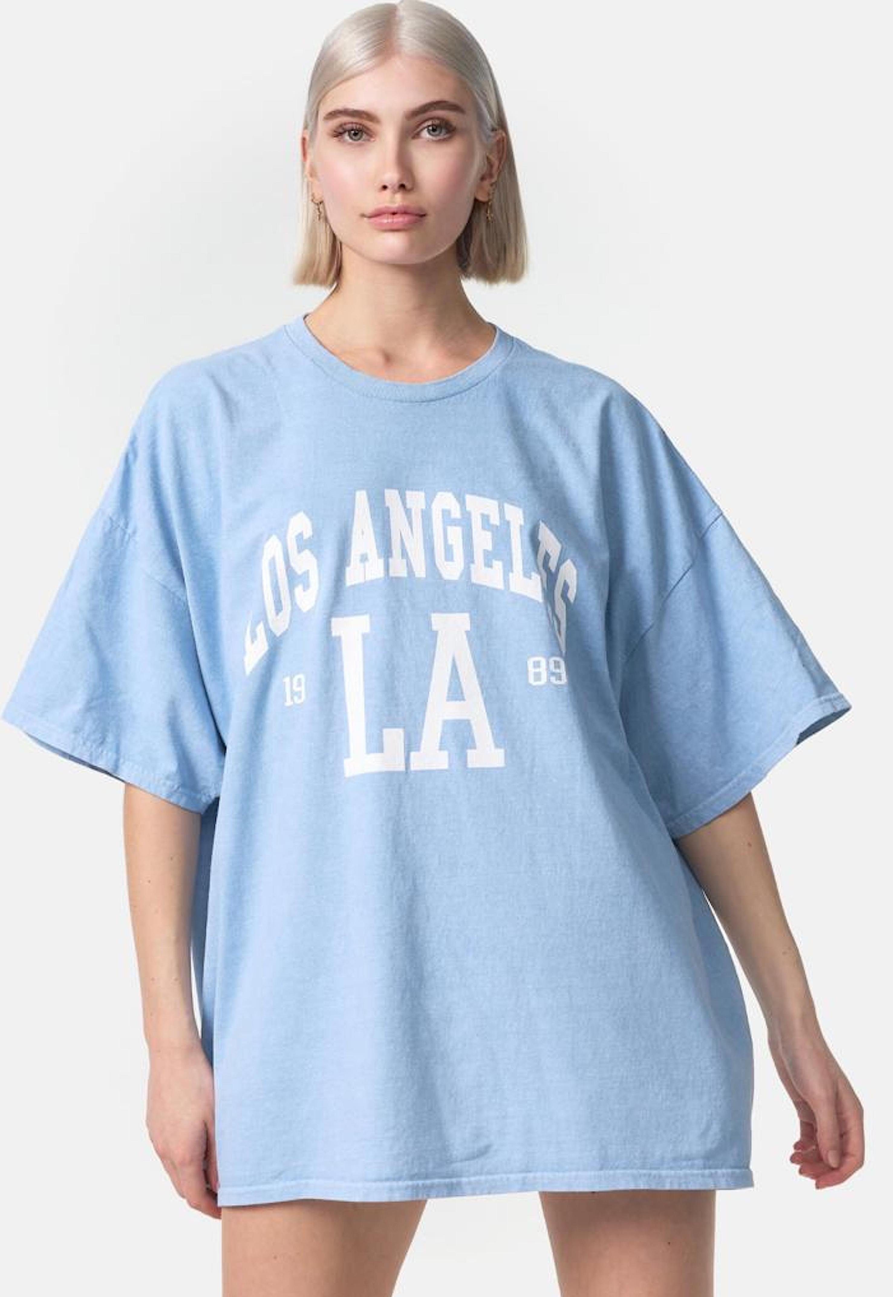 Worldclassca T-Shirt Worldclassca Oversized LA LOS ANGELES Print T-Shirt lang Sommer Tee Skyblau