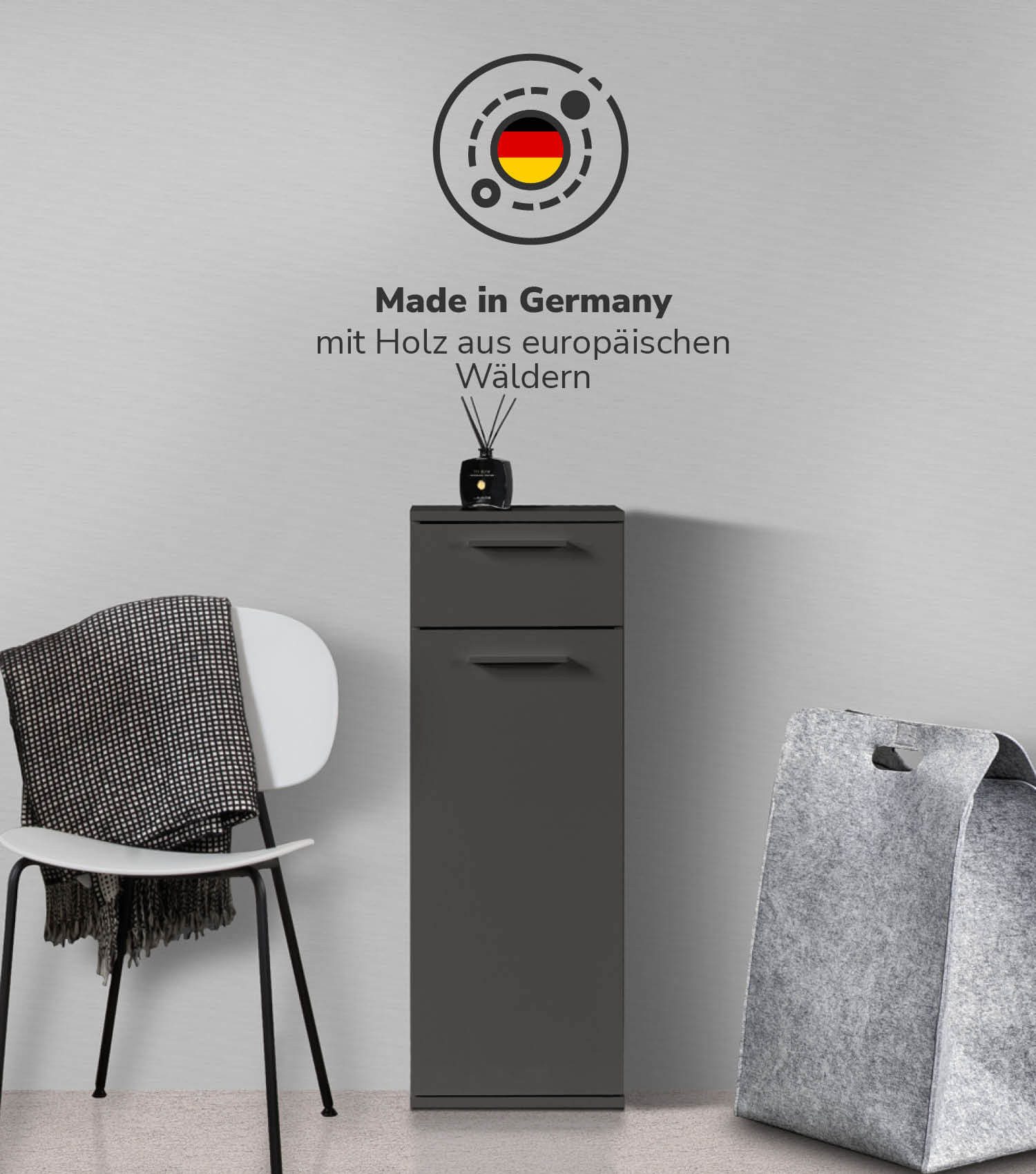 mokebo Midischrank Der Matrose (91x33x34 cm, mit Einlegeboden & Schublade) schmaler Badschrank, Badezimmerschrank in Anthrazit Schwarz – Bild 3 von 5