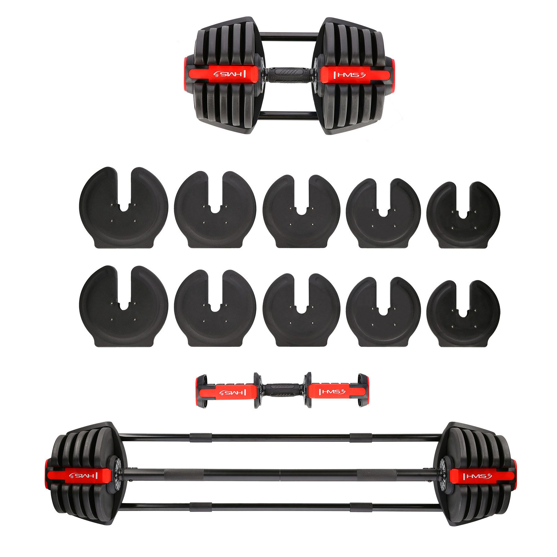 HMS Hantel-Set Krafttraining Langhantelset Kurzhantelset, (Spar-Set, 118 x 27 x 24 cm robust), 2-in-1, 16-stufig verstellbar, rutschfester Griff