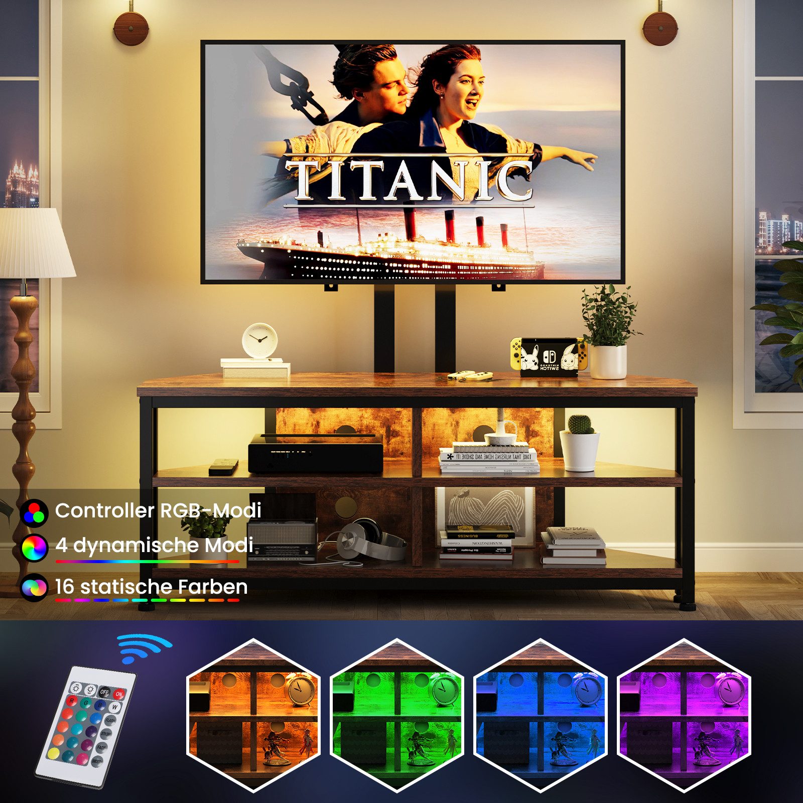 Dripex Lowboard TV Eckschrank Schrank Eckboard mit Halterung und LED