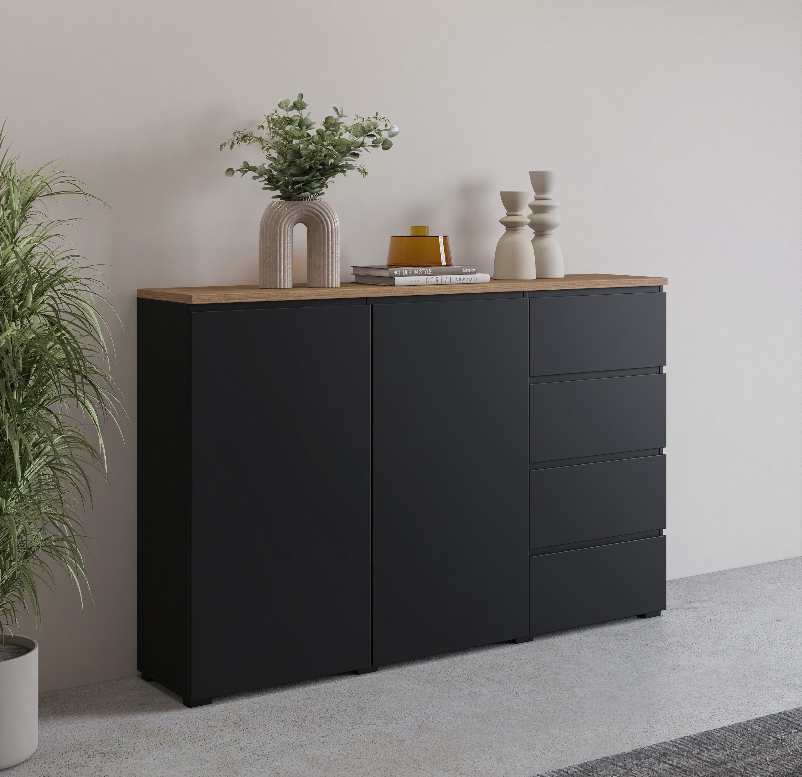 OTTO home Highboard Modo, Breite 150 cm, moderne grifflose Kommode 2Türen/4 SK, Schubladenkommode mit viel Stauraum, Einlegeböden verstellbar