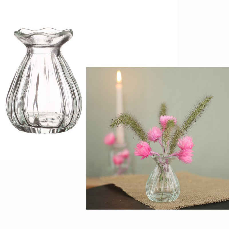 Annastore Dekovase 12 x Vasen aus Glas für eine stilvolle Tischdeko, Glasvasen Hochzeit, Blumenvase Vintage, Tischvase für Festlichkeiten