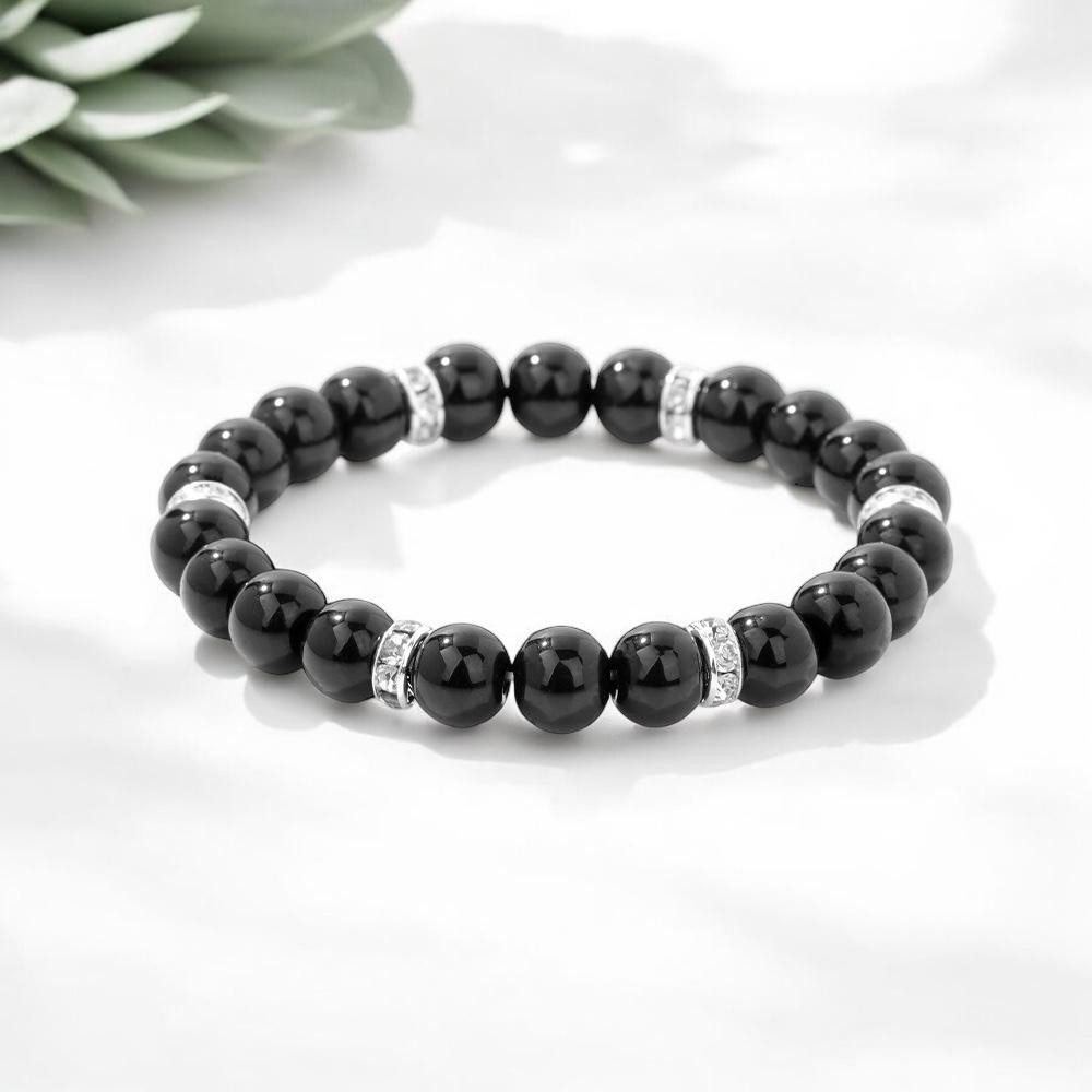 Eden Stone Armband Obsidian Armband Naturstein Perlenarmband Stretch Schwarz Strass (1-tlg) – Bild 4 von 5