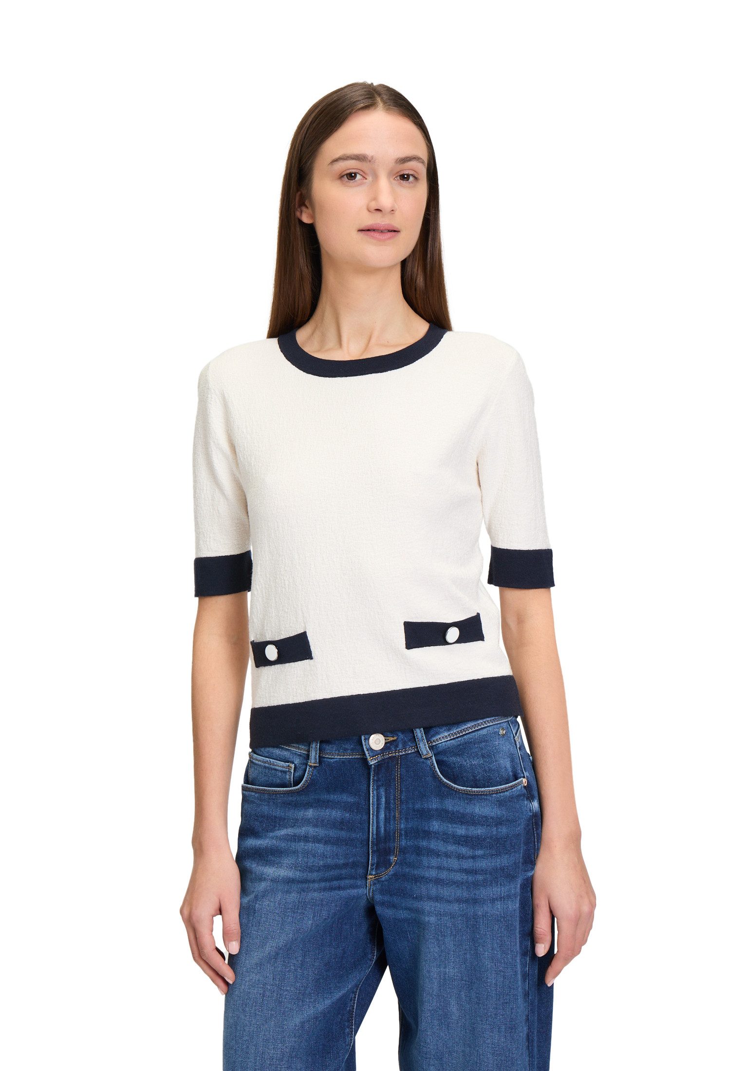 Betty&Co Kurzarmshirt Damen Feinstrickpullover mit Rundhalsausschnitt (1-tl günstig online kaufen