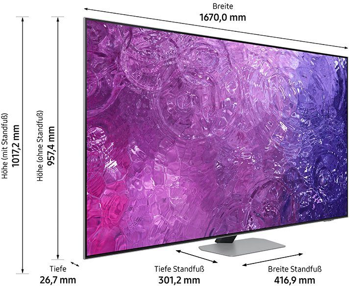 Samsung GQ75QN90CAT LED-Fernseher (189 cm/75 Zoll, 4K Ultra HD, Smart-TV,  Neo Quantum HDR+ (43"/50": Neo Quantum HDR), Neural Quantum Prozessor 4K,  Dolby Atmos & OTS+ (43"/50": OTS Lite), Anti-Reflektion und ultraweiter  Betrachtungswinkel,