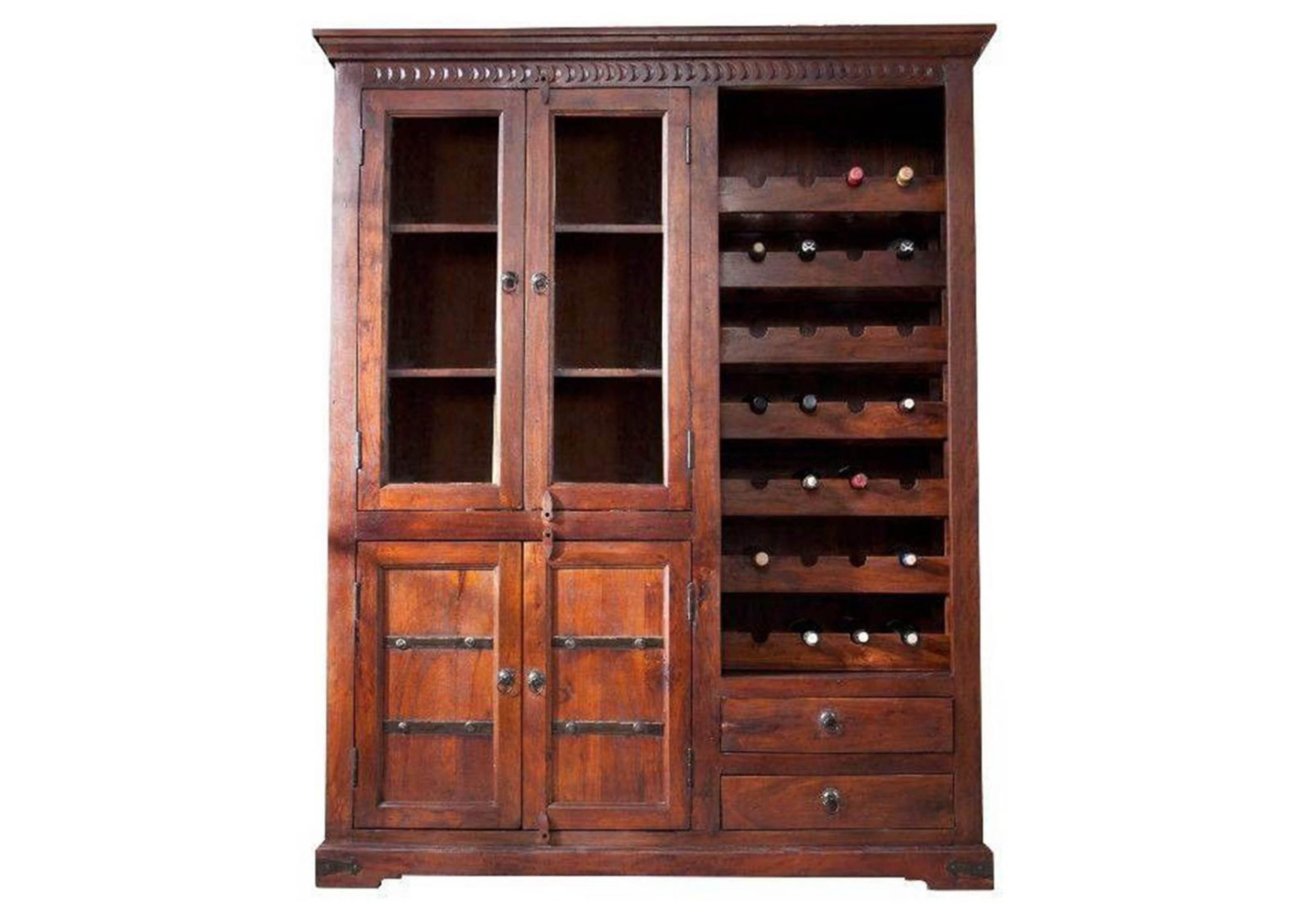 Massivmoebel24 Weinschrank OXFORD (Weinschrank Akazie 144x47x180 nougat lackiert OXFORD #519) Weinschrank Akazie 144x47x180 nougat lackiert OXFORD #519