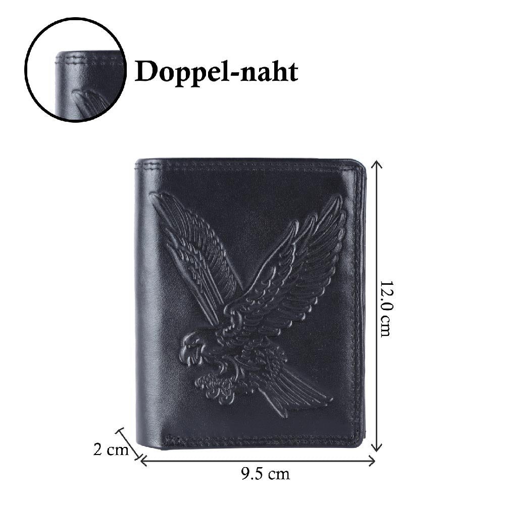 HMT Geldbörse Handgemacht Geldbeutel, Portemonnaie Adler Motiv Hochformat mit RFID S