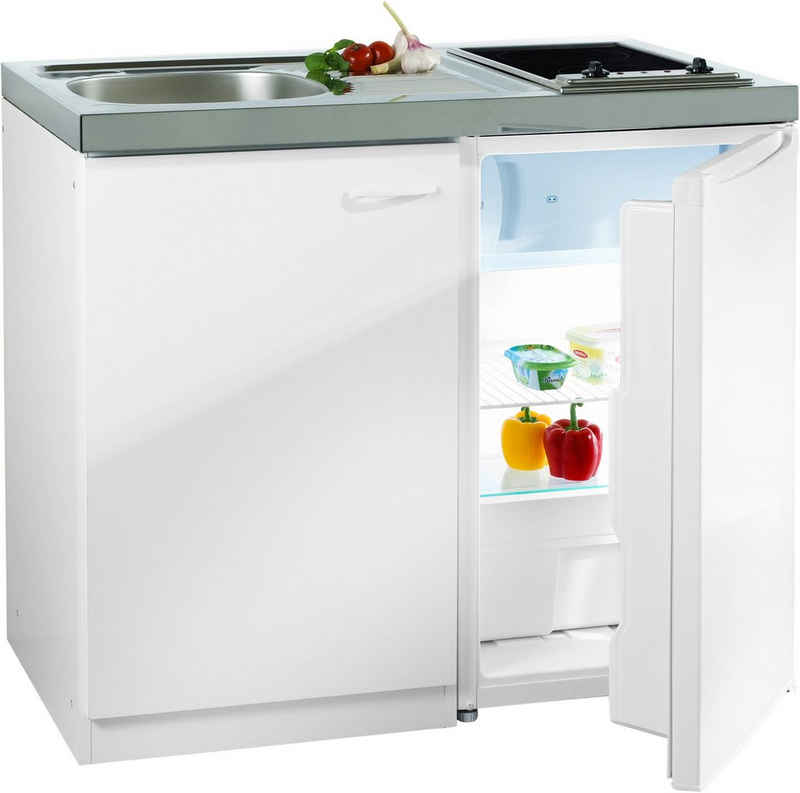 RESPEKTA Miniküche mit Glaskeramik-Kochfeld und Kühlschrank