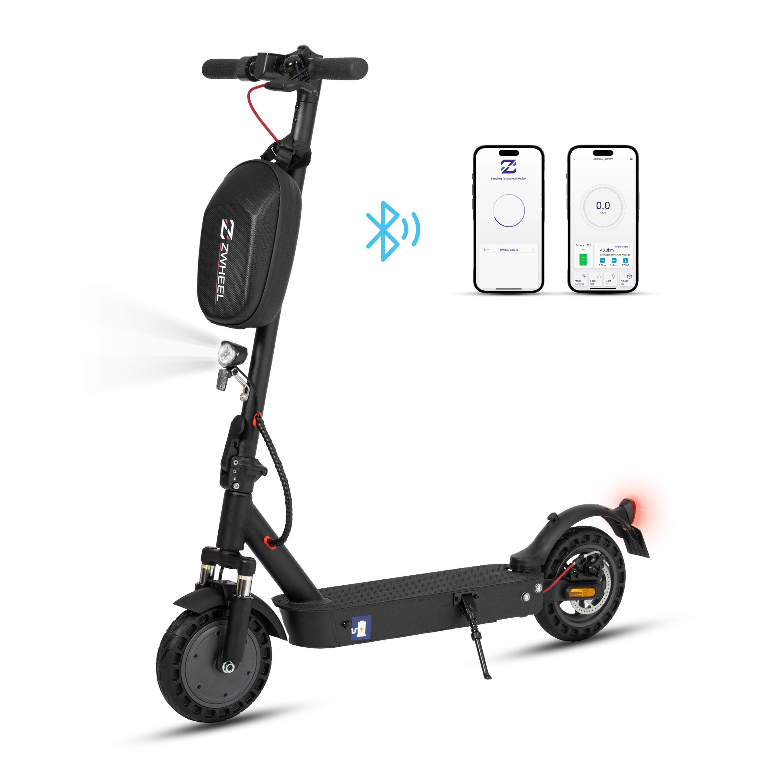 Leawin E-Scooter 10'' E-roller mit Straßenzulassung (ABE), klappbar, Doppelbremssystem, 500 W, 20 km/h, (mit Schutzblech, mit Tasche, APP, Stoßdämpfer vorne und hinten), 360Wh, 35-45km, faltbar, E roller, 120kg Tragfähigkeit