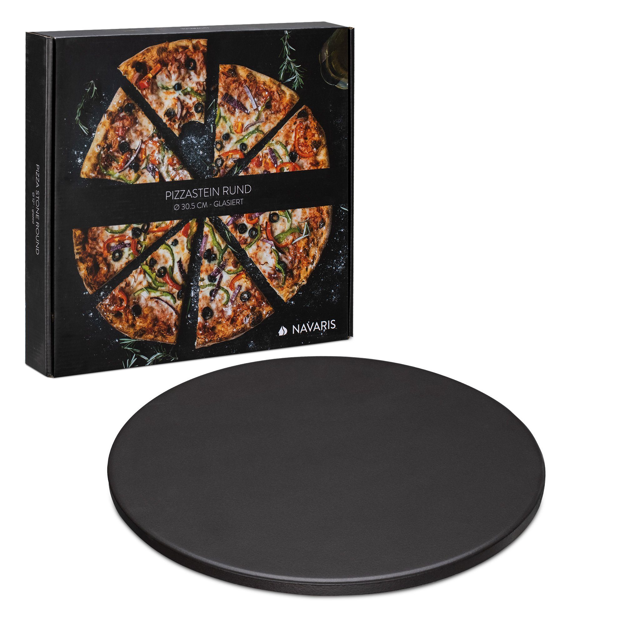 Navaris Pizzastein, Cordierit, Cordierit Pizzastein XL für Backofen Grill -  Ø30,5cm Pizza Stein
