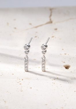 Hey Happiness Paar Ohrhänger Silber 925 Ohrringe Stab Zirkonia klein, 18K vergoldet, 925 Silber Ohrringe Damen Geo Kristalle, Brautschmuck