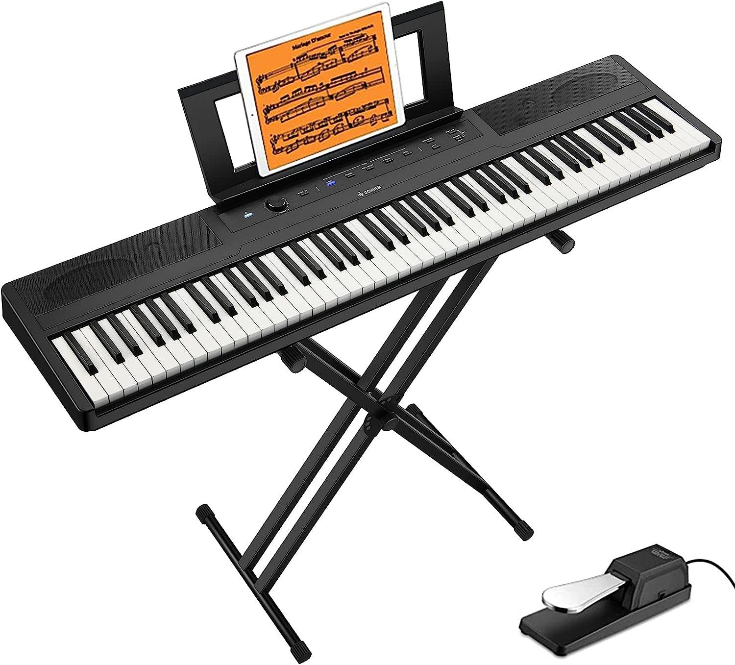 Donner Home-Keyboard DEP-45 E Piano Digital Piano Keyboard 88 tasten (1x  Keyboard, 1x Ständer, 1x Sustain-Pedal), mit Pedal,ideal fur Piano -Einsteiger,Multimedia-Bedienfeld,Ständer