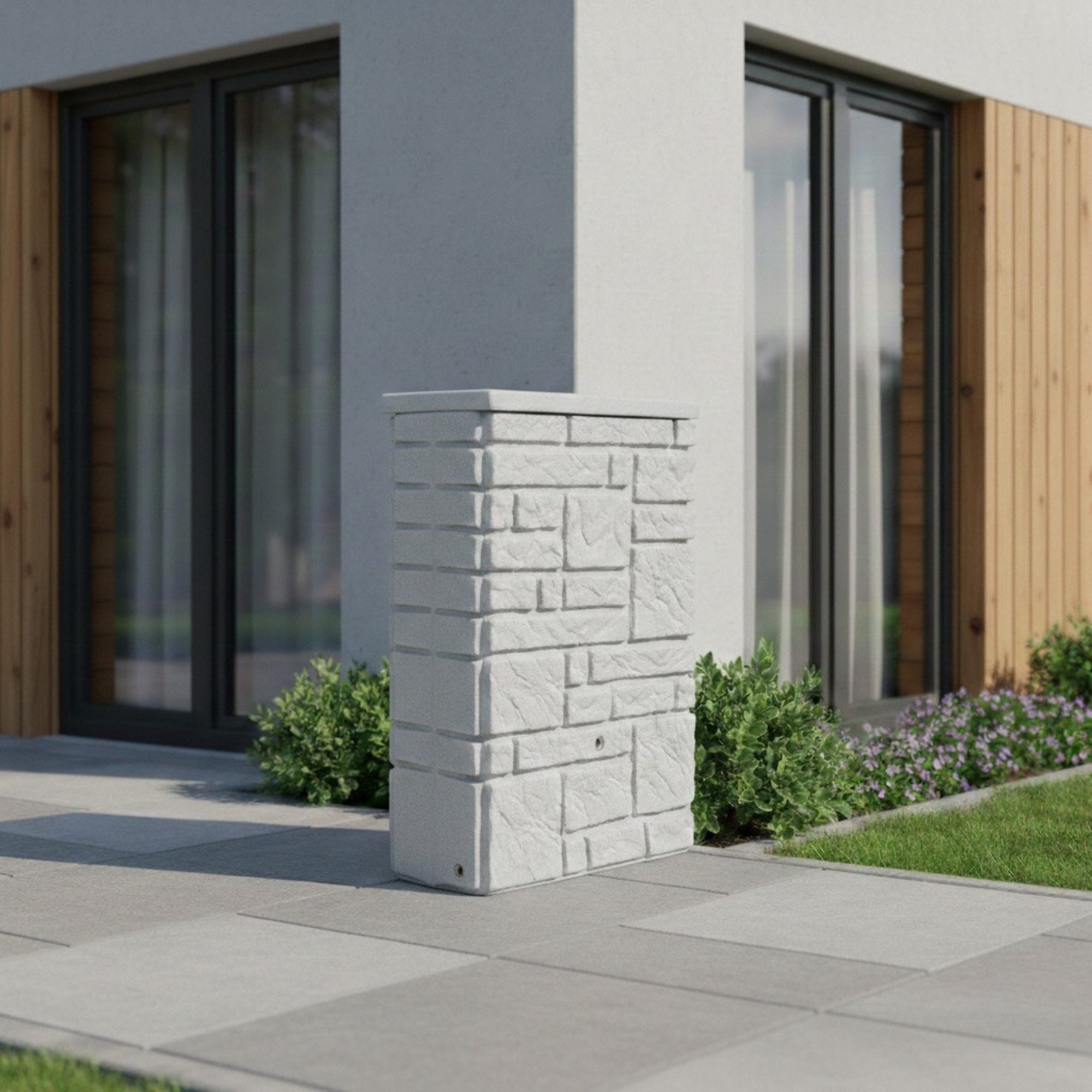 YourCasa Regentonne RMU300 StoneRain 300Liter, Steinoptik, Frostsicher, Metallgewinde, 80x40x118 cm,Deckel