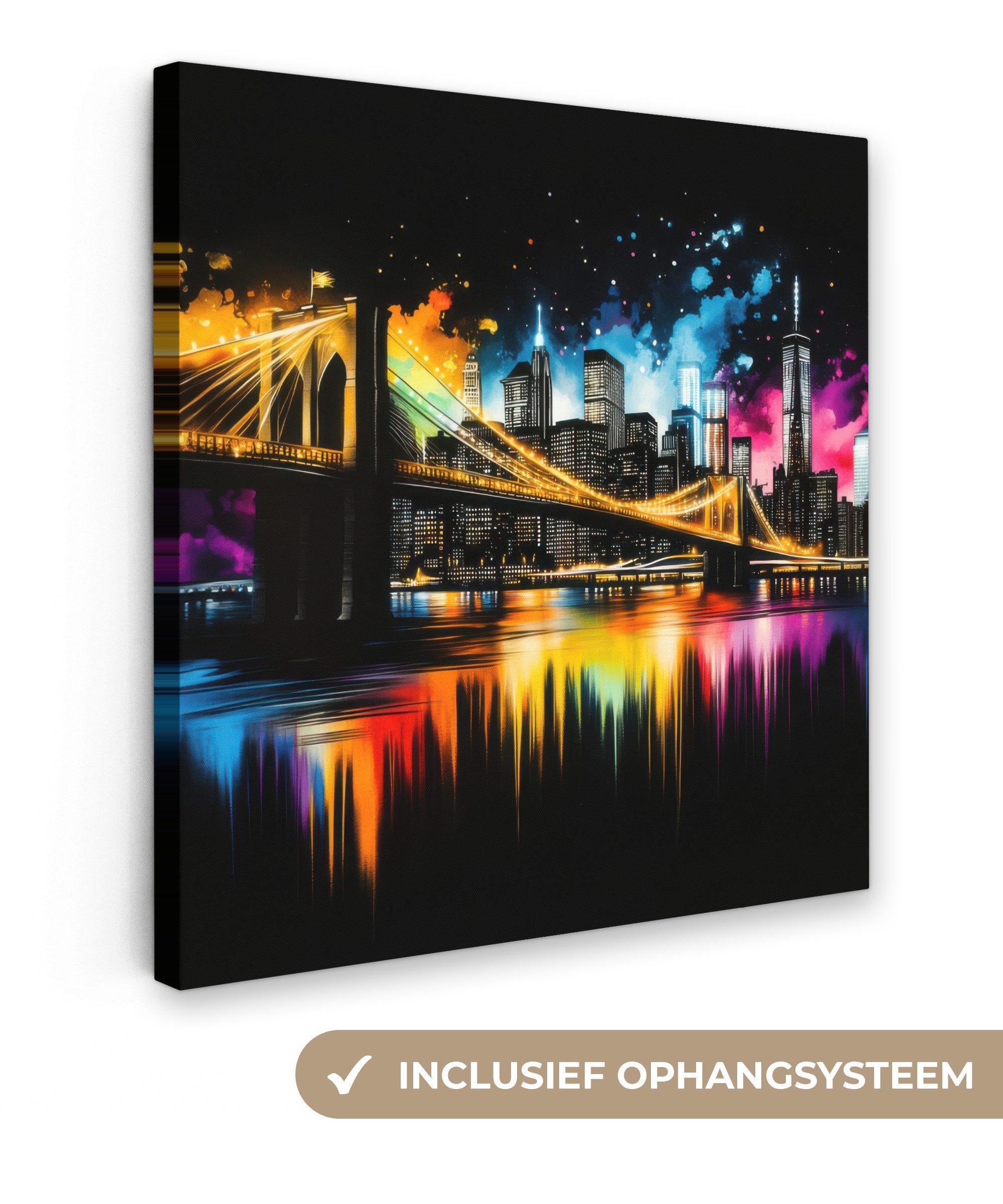 OneMillionCanvasses® Leinwandbild Skyline - Brücke - Beleuchtung - Farben, Fotodruck (1 St), Wandbild, Deko Schlafzimmer Wohnzimmer Flur 20x20 cm