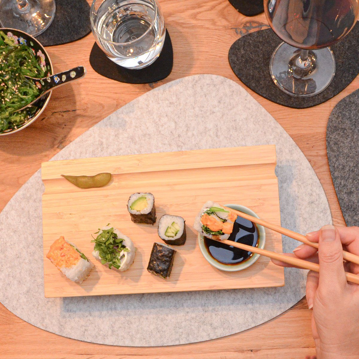 Personen Servierplatte Japanisches 4x DuneDesign Brett (Set, 27x16x4 4 für Komplettset Sushi 20-tlg), Holz, Servierplatten,