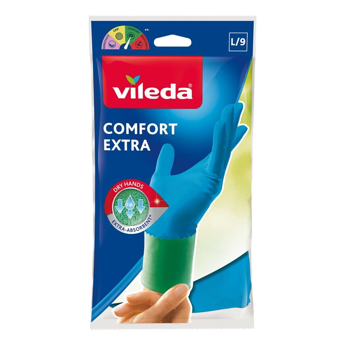 Vileda Latexhandschuhe Comfort Extra mit Feuchtigkeitslotion, 1 Paar